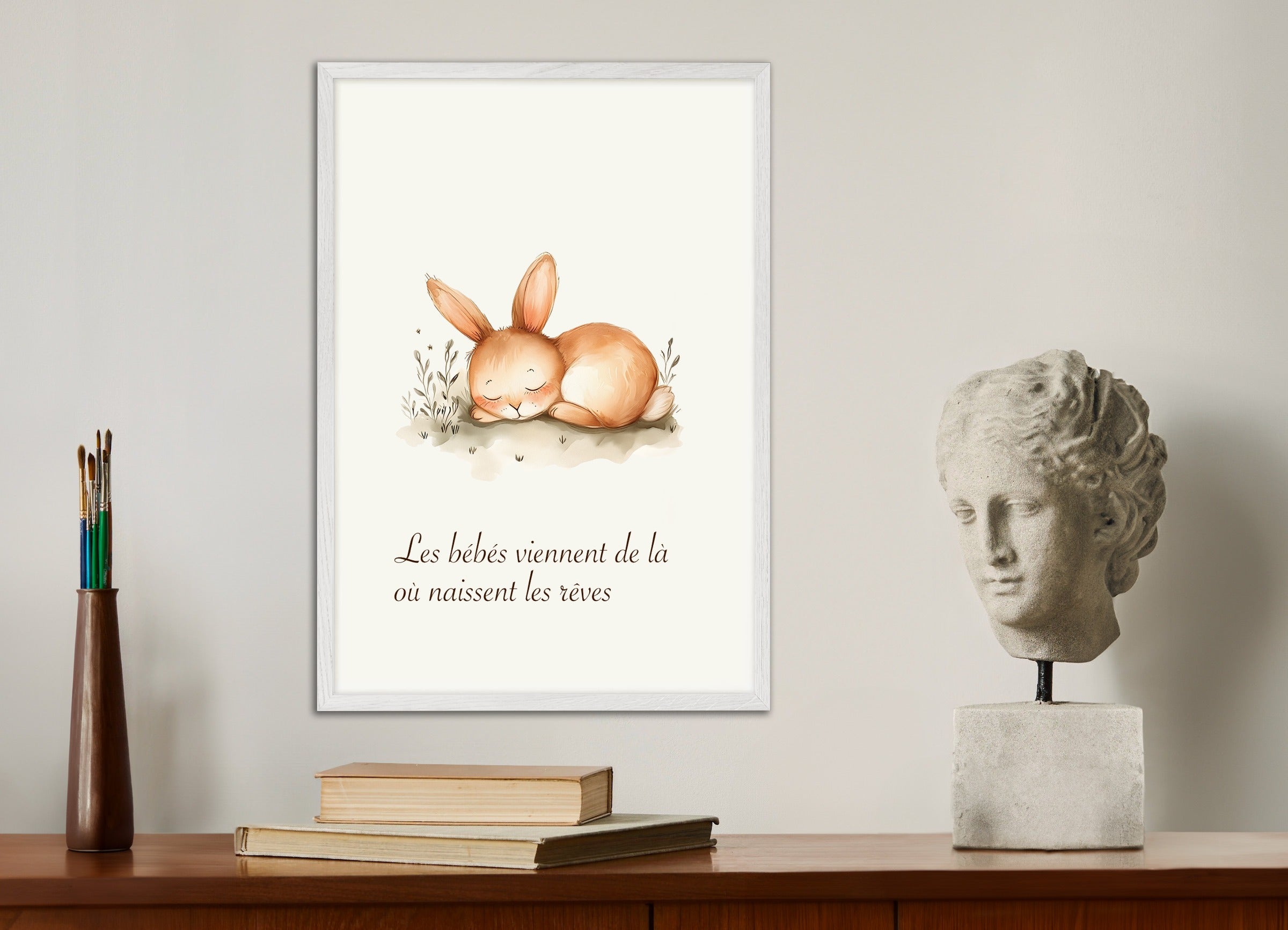 Poster with wood frame: Babies come from where dreams are born, newborn gift