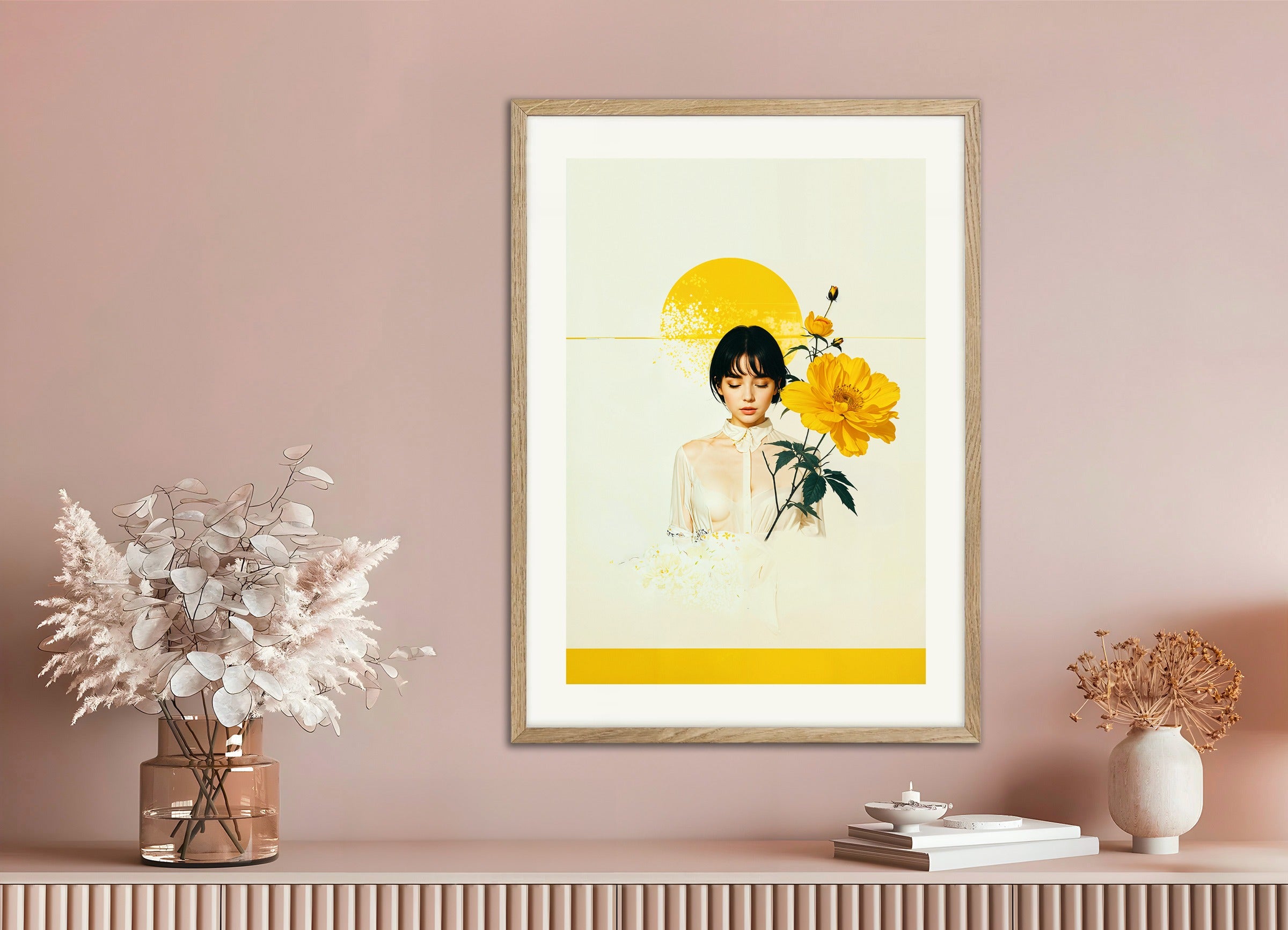 Poster with natural wood frame: Here comes the Sun