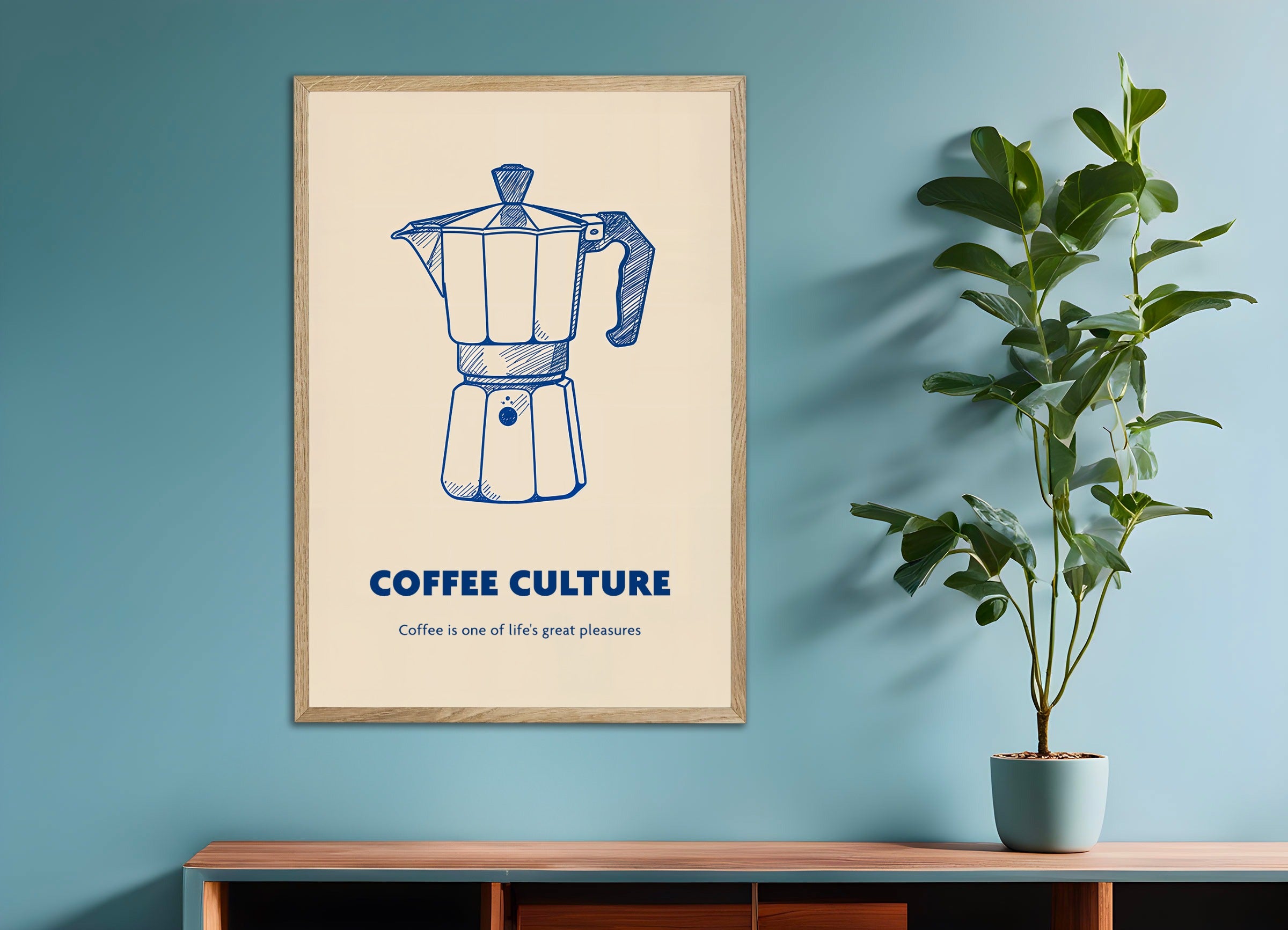 Poster with natural wood frame: Cafe Culture