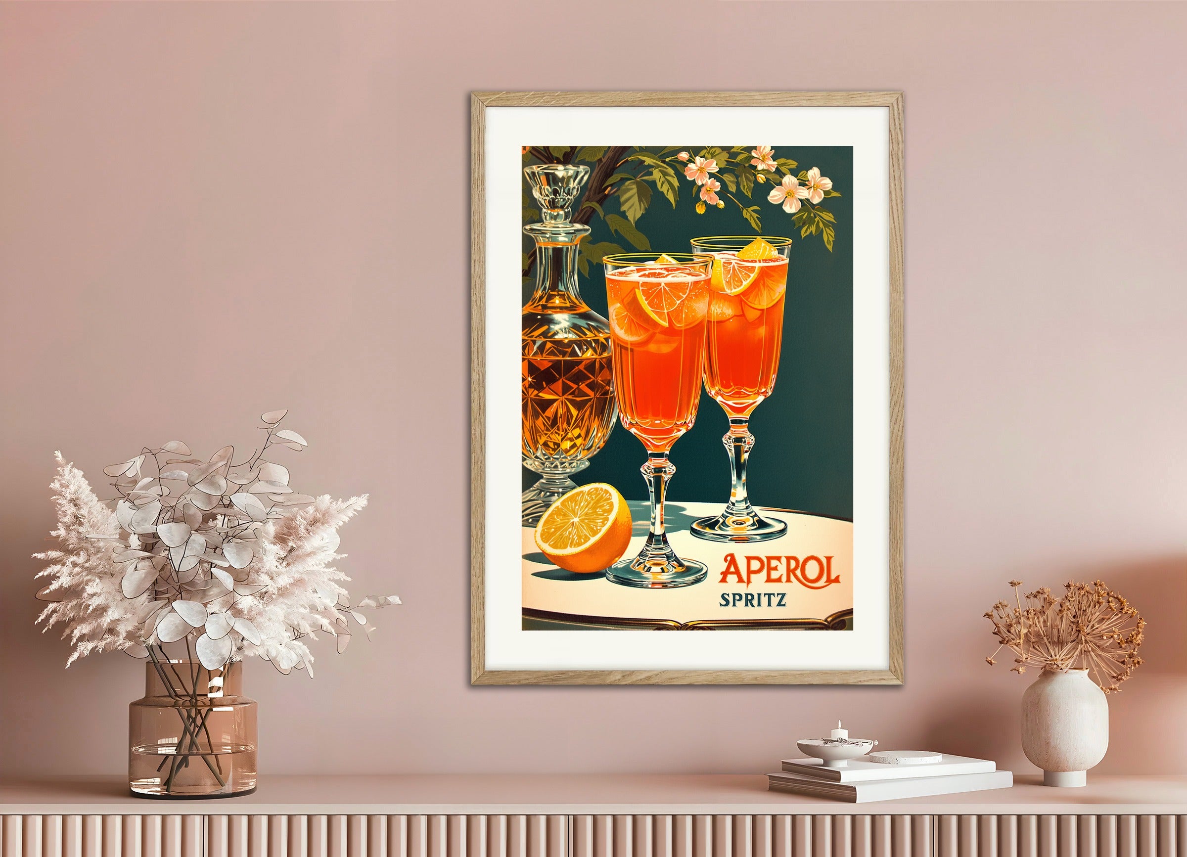 Poster with natural wood frame: Aperol Spritz, vintage poster