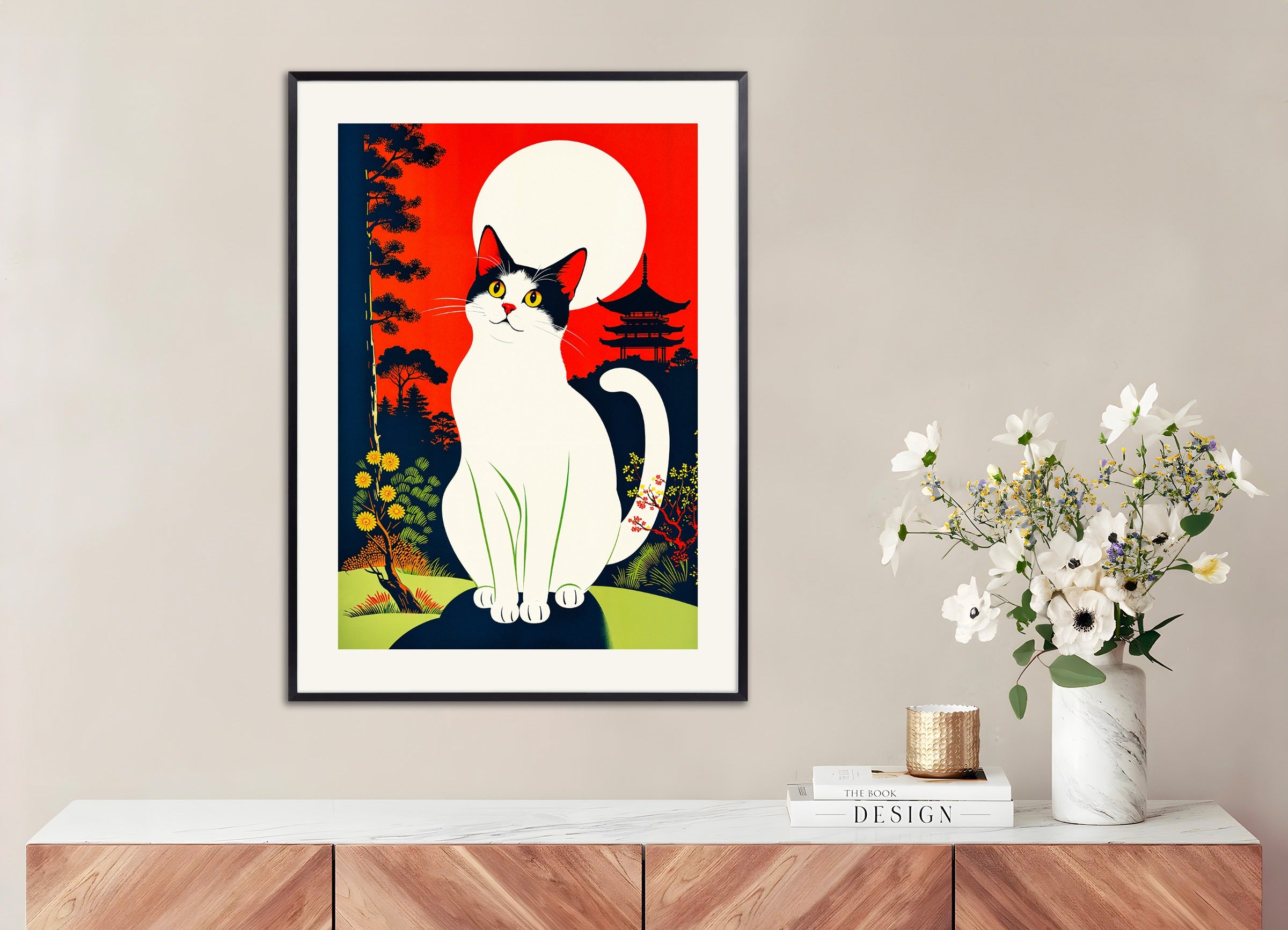 Poster with metal frame: The Cat and the Moon