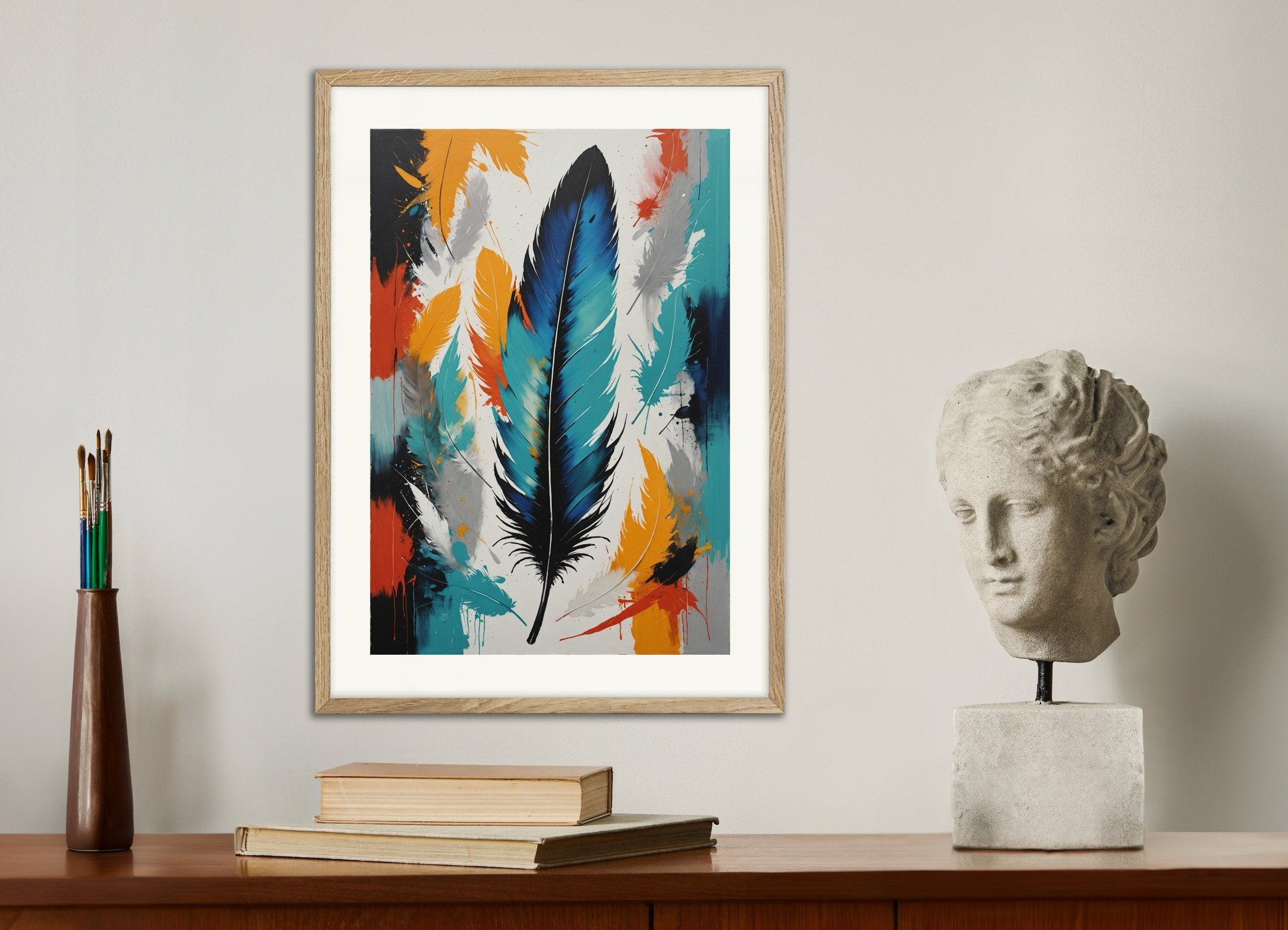 Poster of Abstract painting, with natural wooden frame