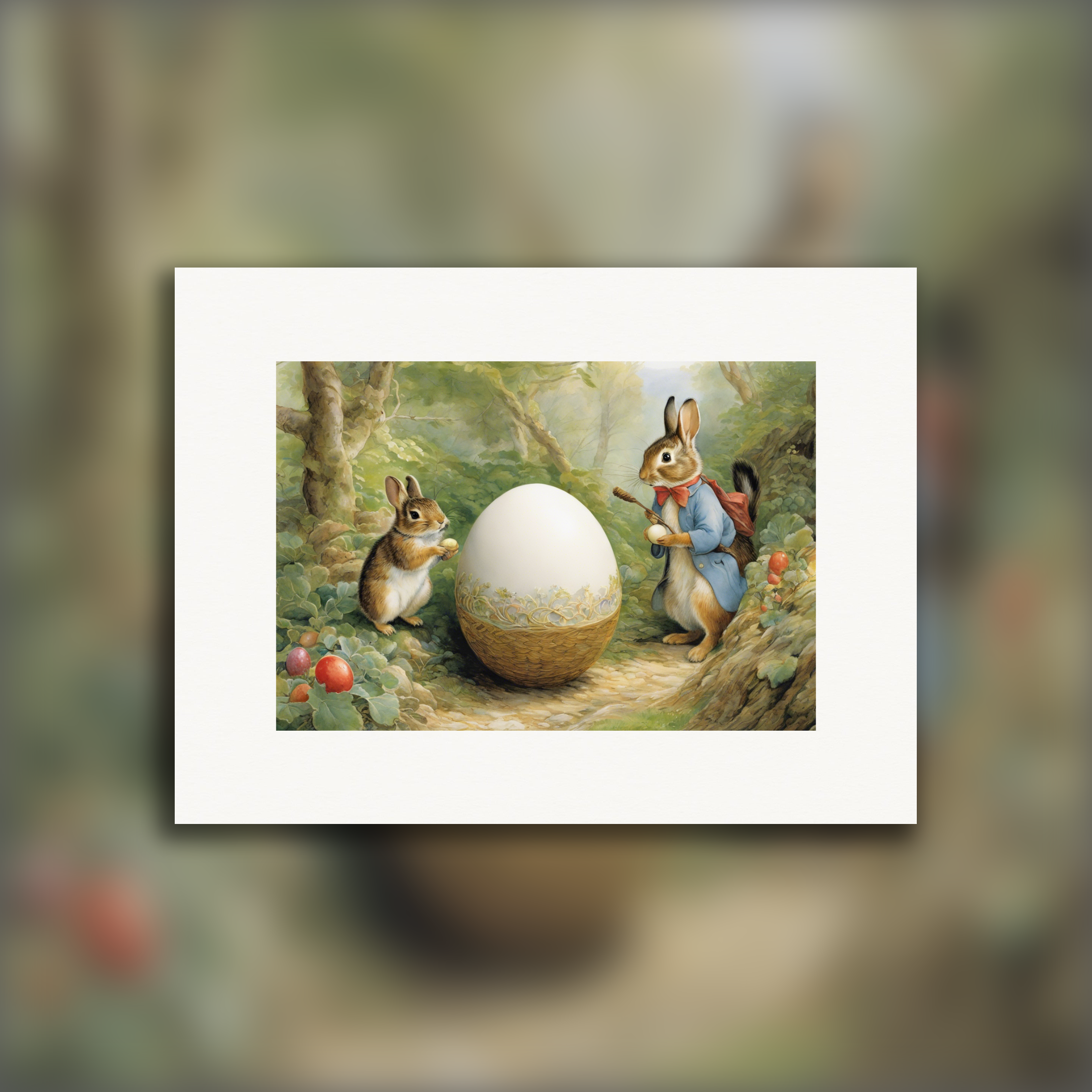 Poster di Pasqua, racconti affascinanti, delicate acquerelli britannici, Conigli e Uova