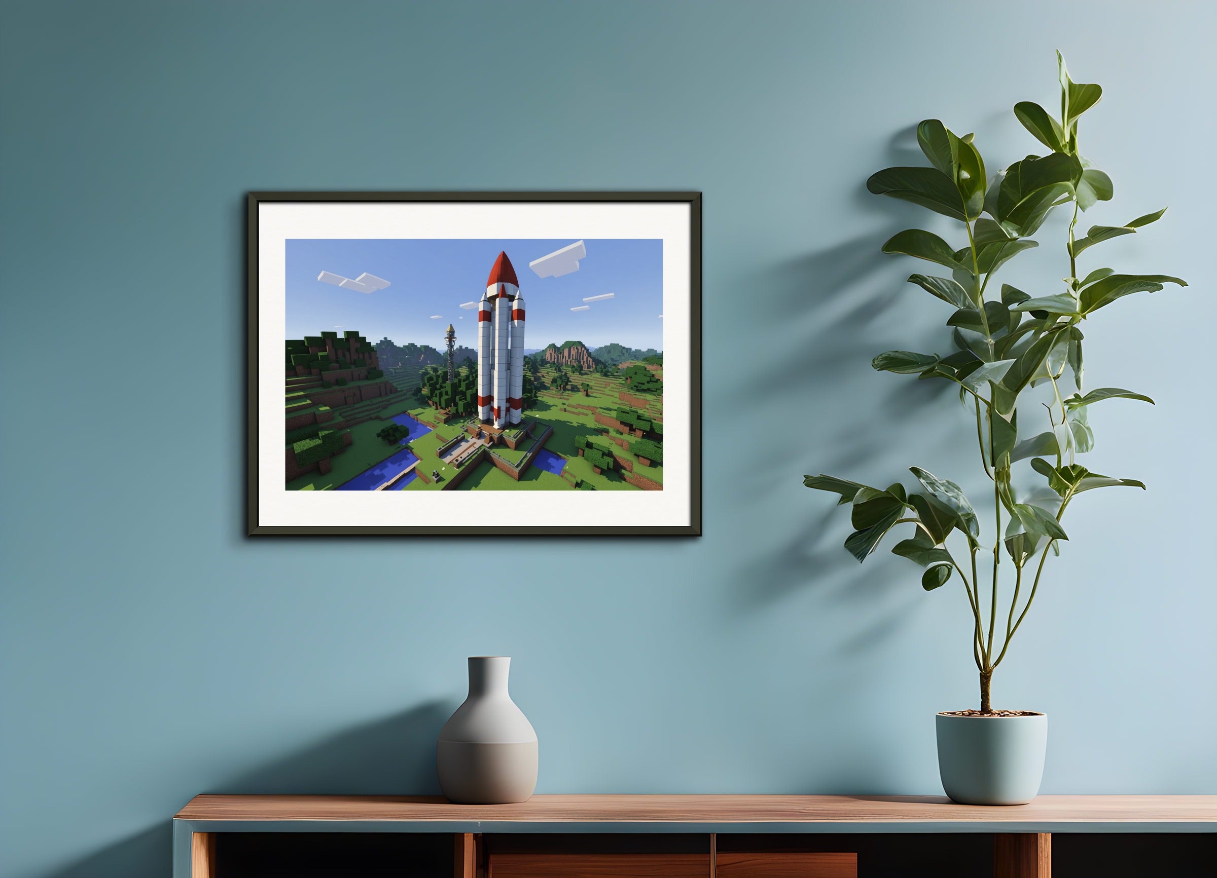 Poster with metal frame: Minecraft, Space rocket