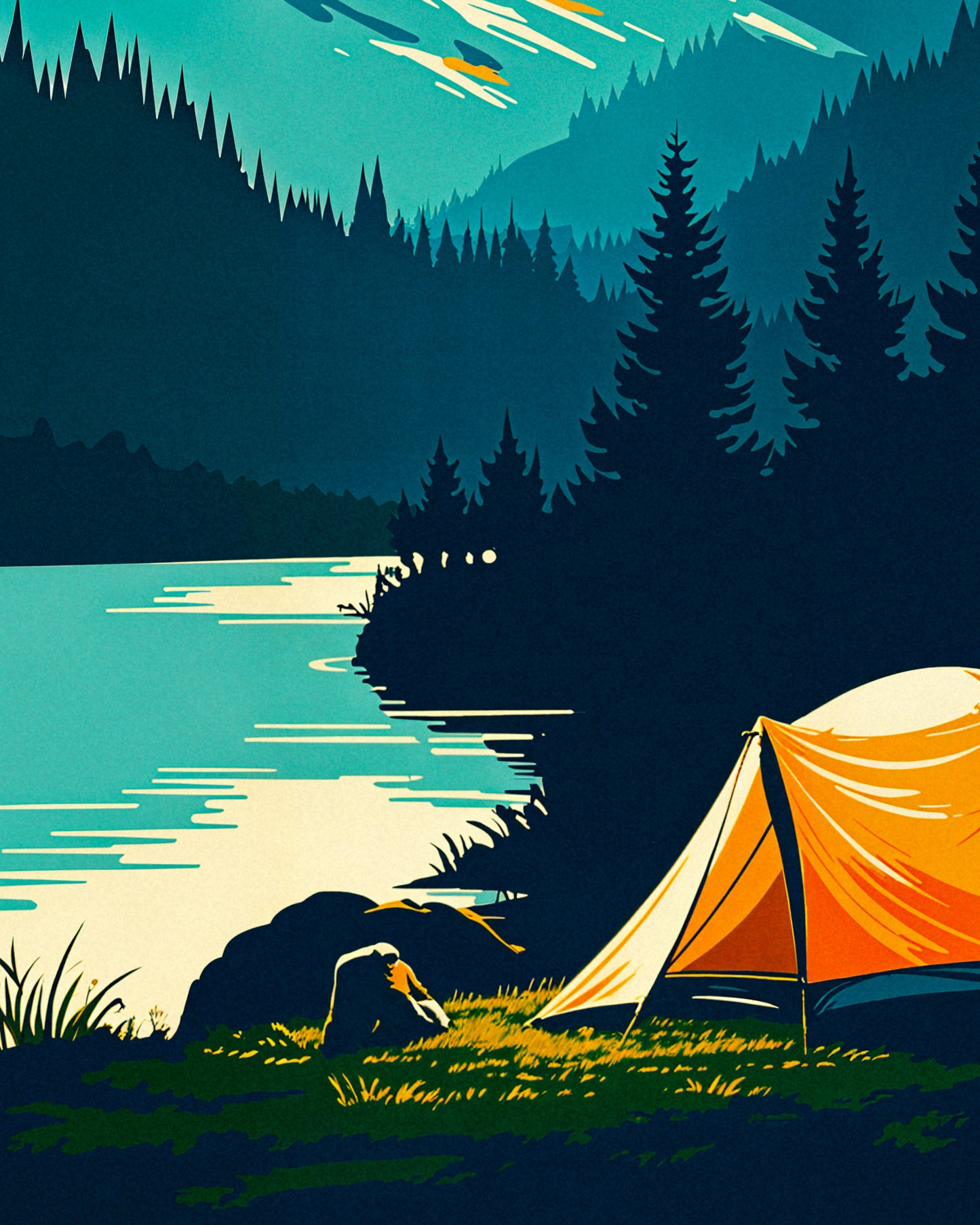 Vintage style nature poster, camping and adventure