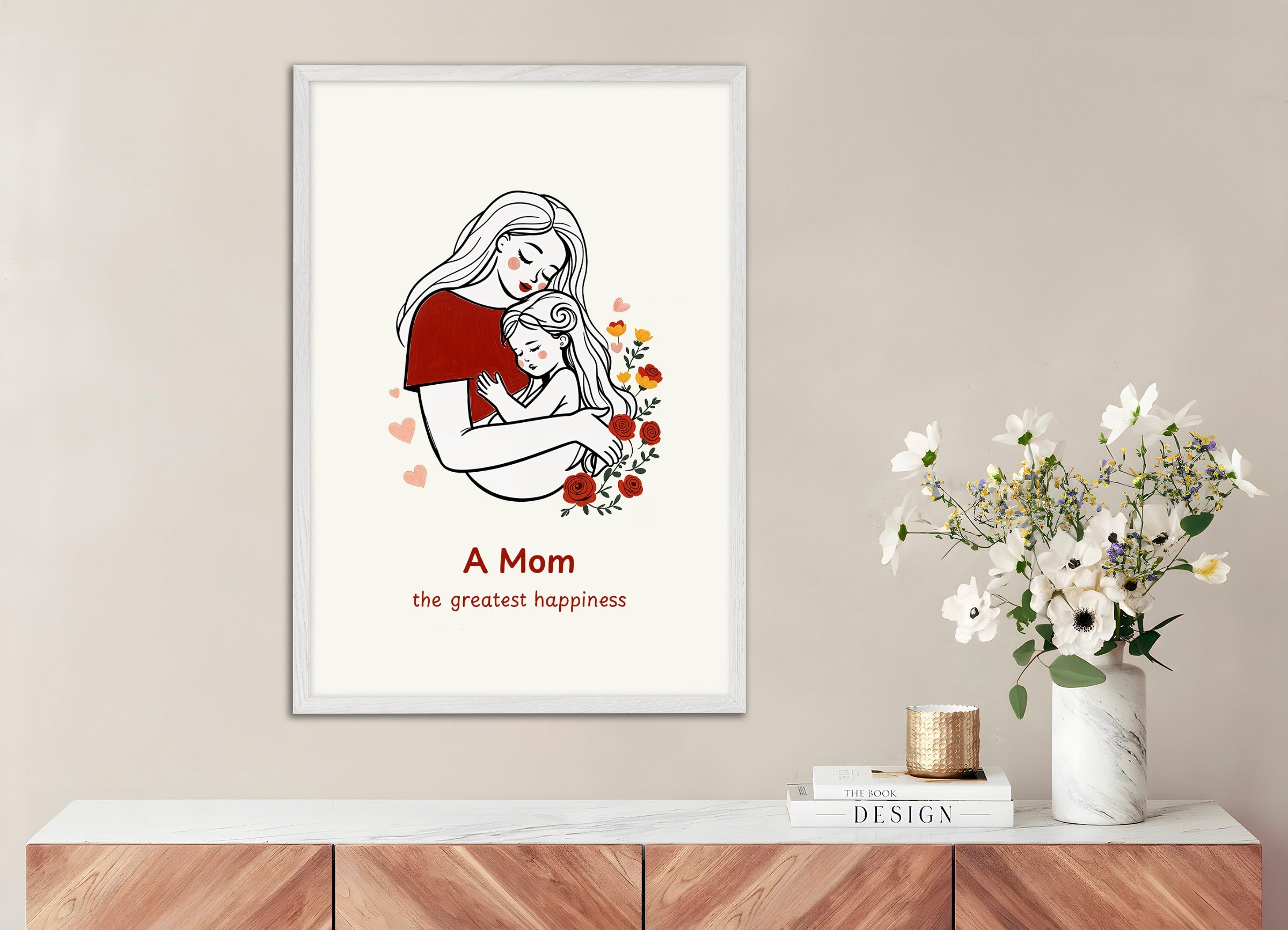 Poster with white wood frame: Mother's Day gift, a mother, the greatest happiness