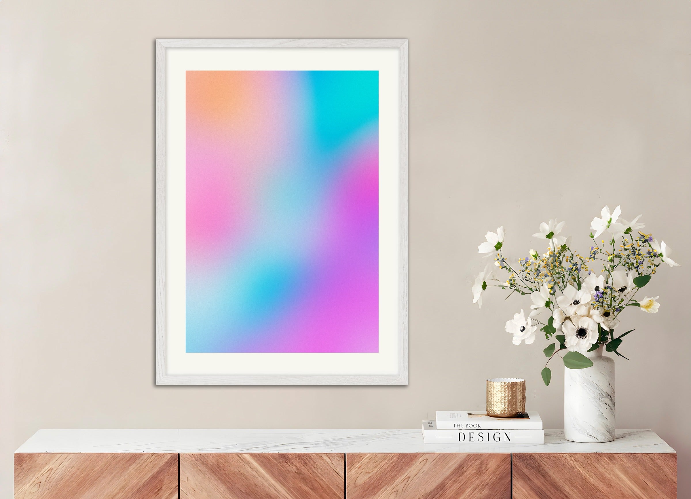 Poster with white wood frame: Pink and blue crystal dream