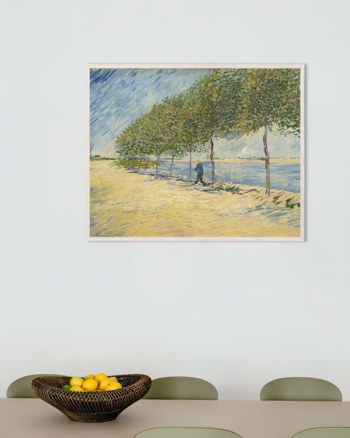 Poster av Langs Seinen (1887) av Vincent van Gogh, med hvit treramme