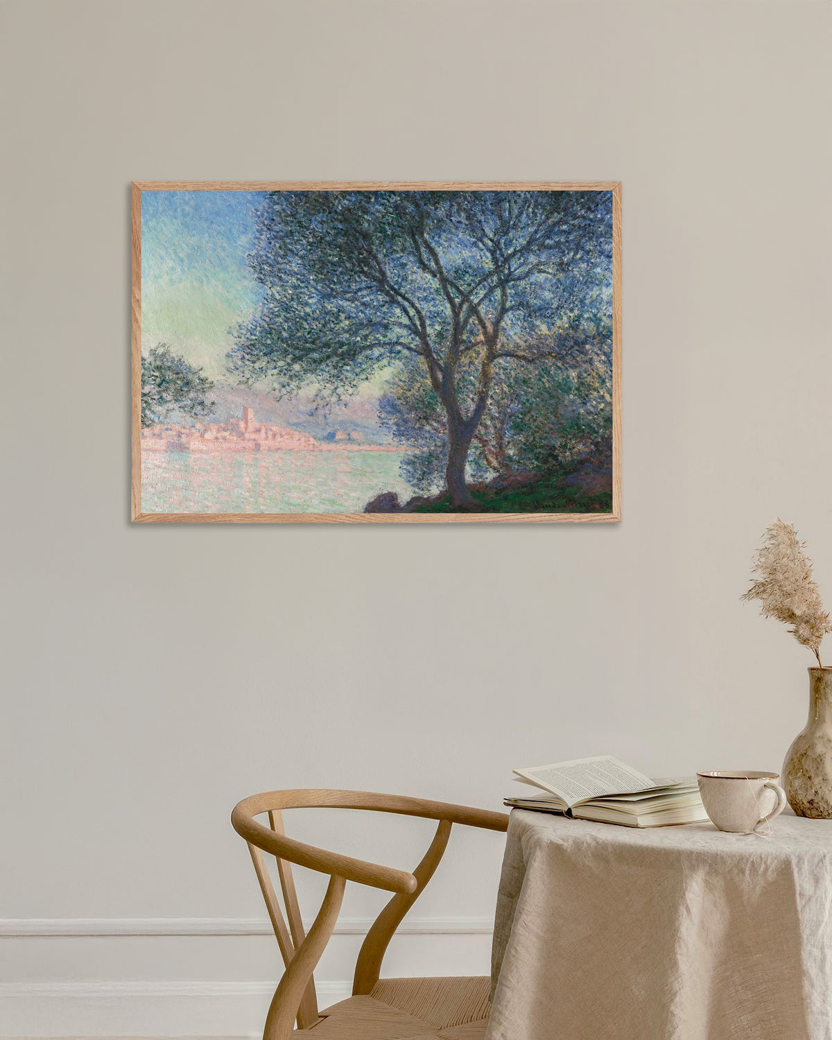 Poster of Antibes Seen from La Salis (1888) by Claude Monet, with natural wooden frame