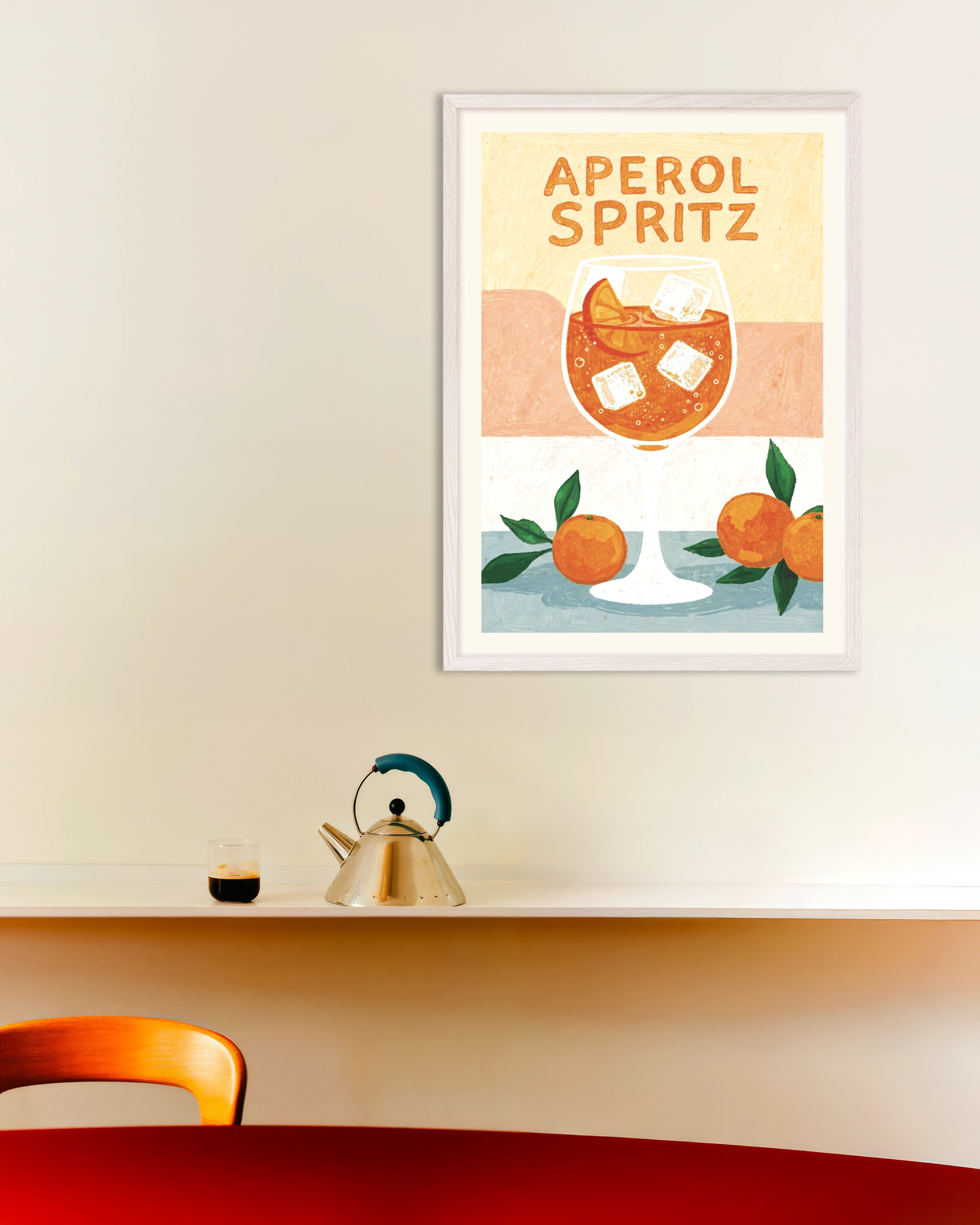 Poster of Aperol Spritz - Citrus Cocktail Poster, with white wooden frame