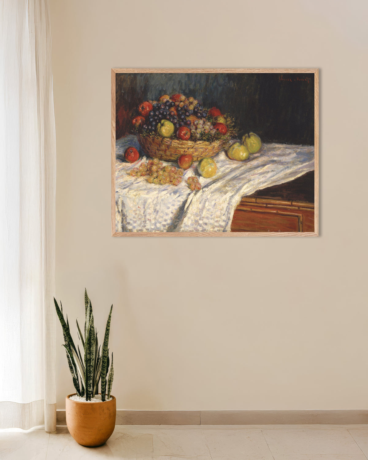 Plakat Epler og druer (1879–1880) av Claude Monet med ramme i naturtre