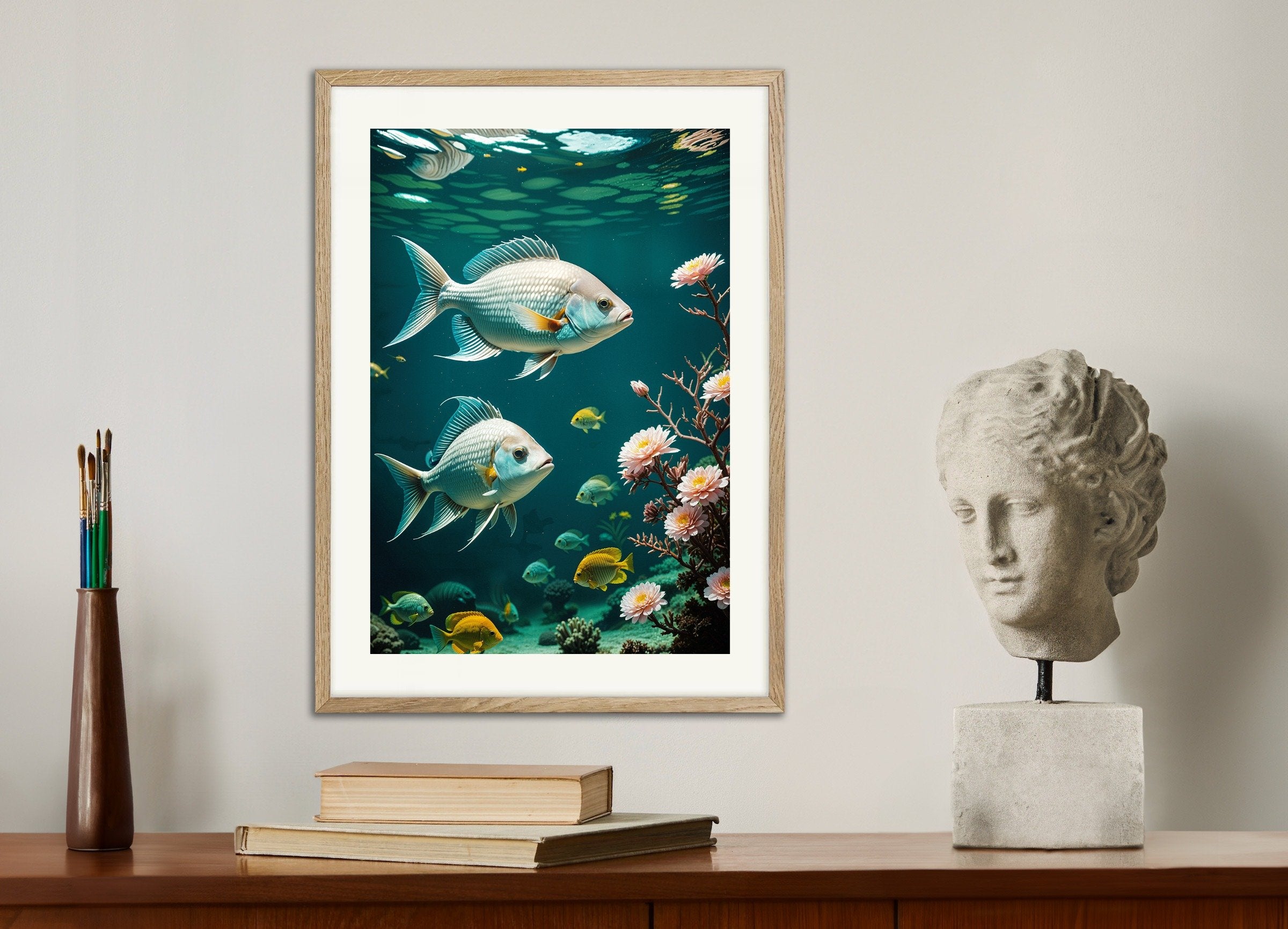 Poster of Aquarium poster, with natural wooden frame