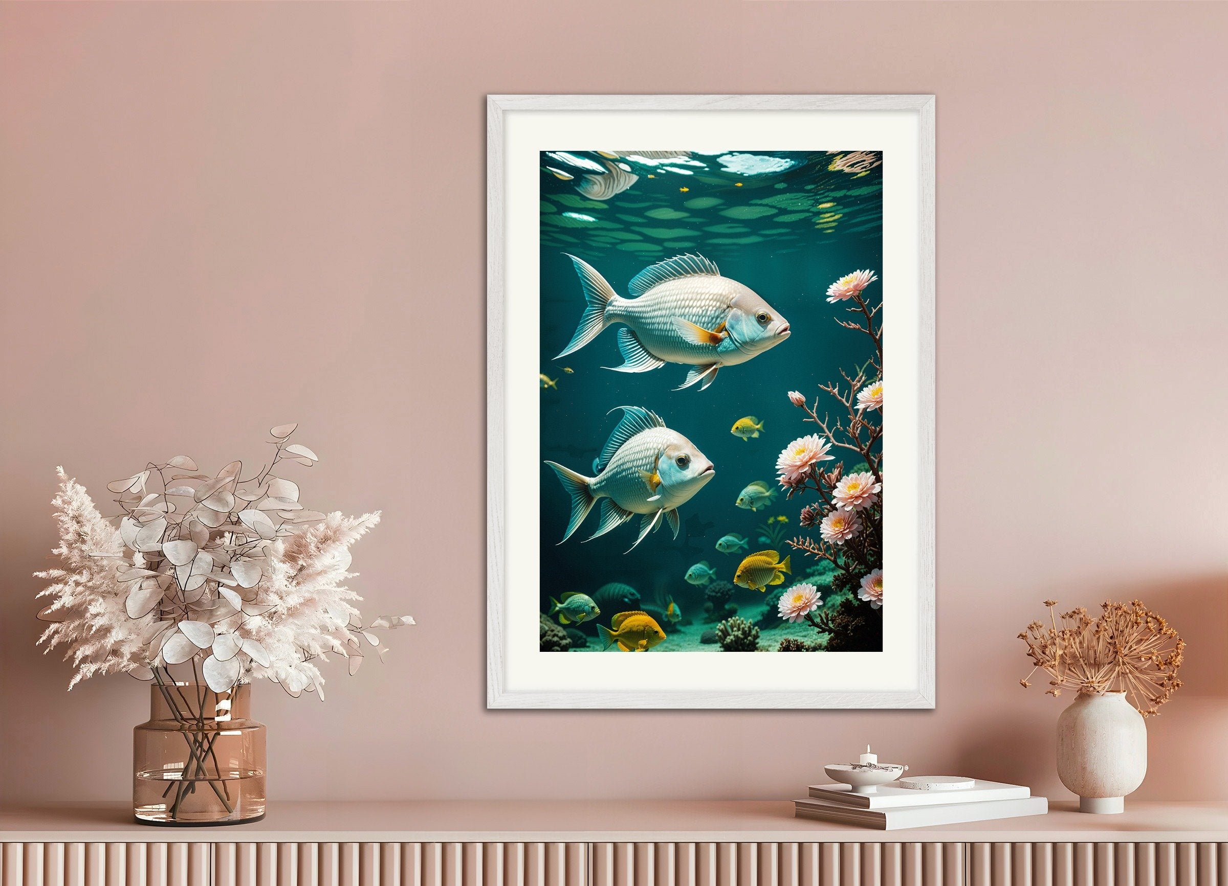 Poster of Aquarium poster, with white wooden frame