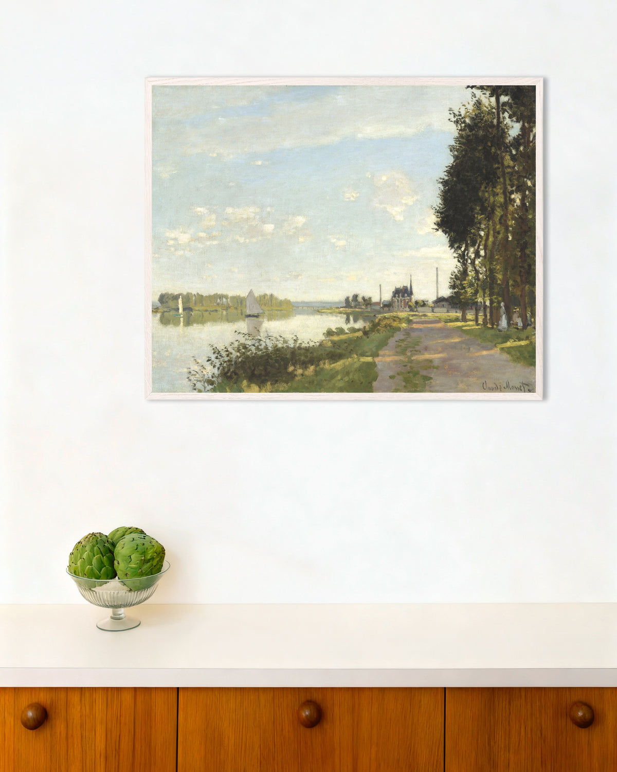 Poster of Argenteuil (c. 1872) by Claude Monet, with white wooden frame