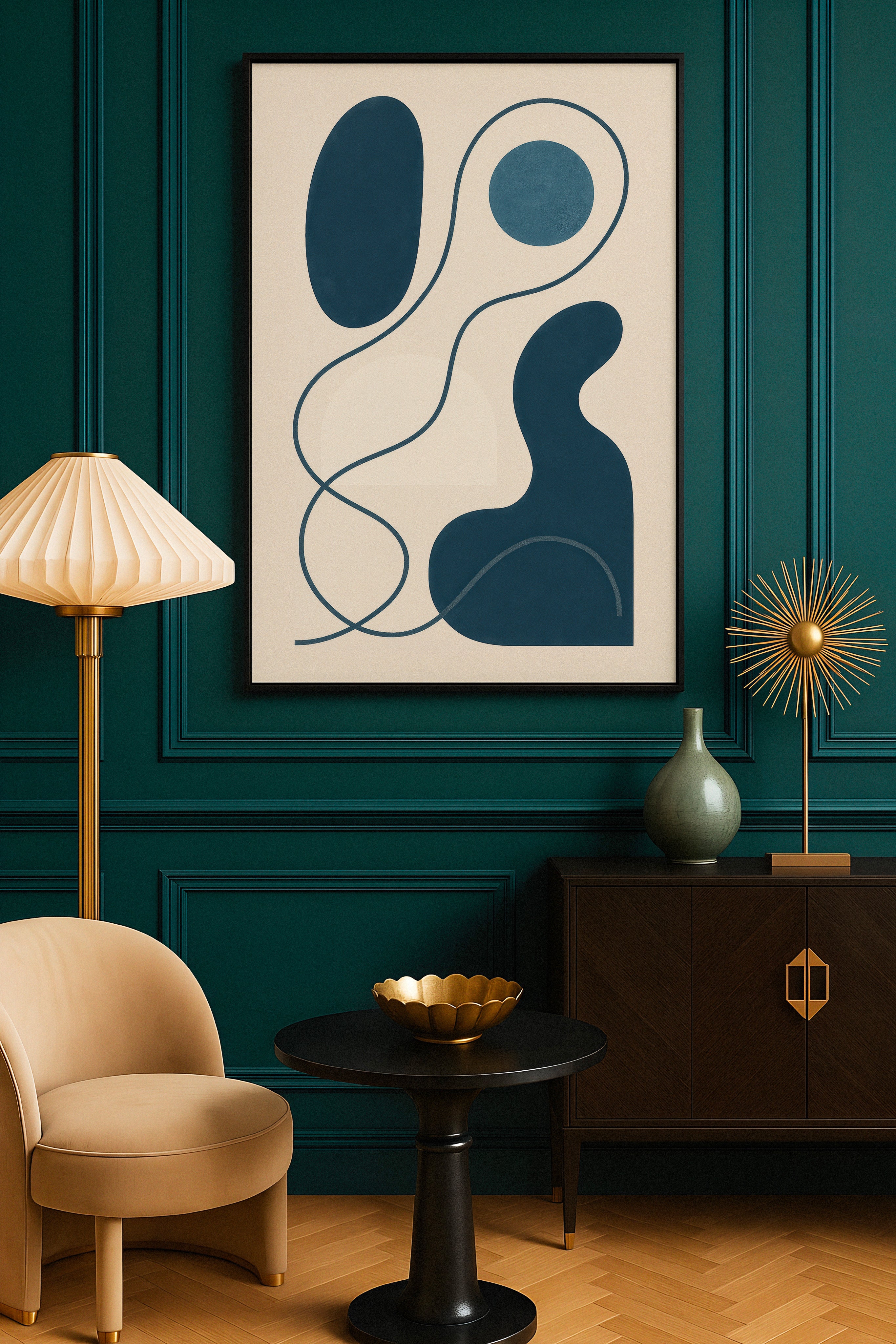 Inflections 01 – modern abstract line art in blue Poster