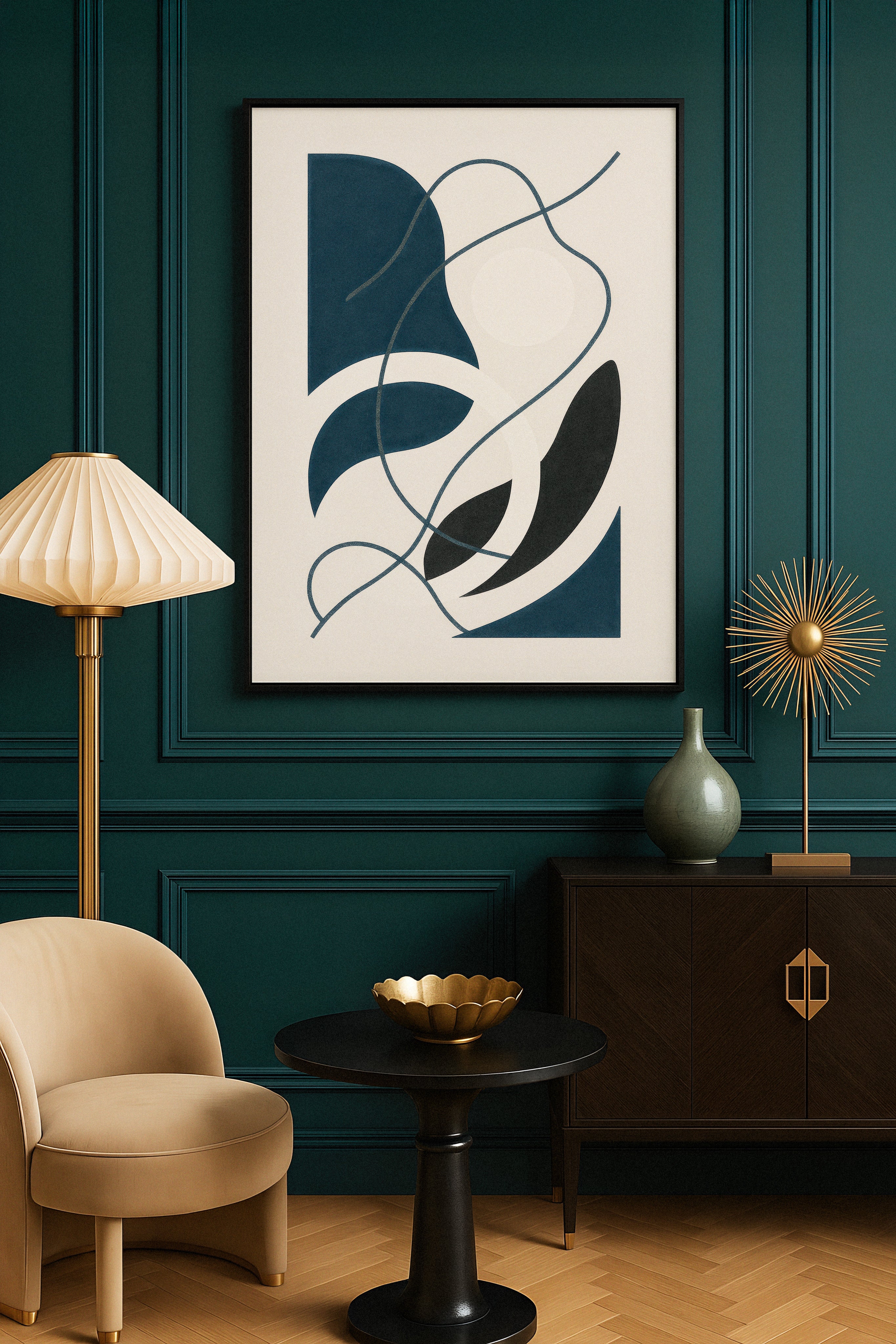 Inflections 01 – modern abstract line art in blue Poster