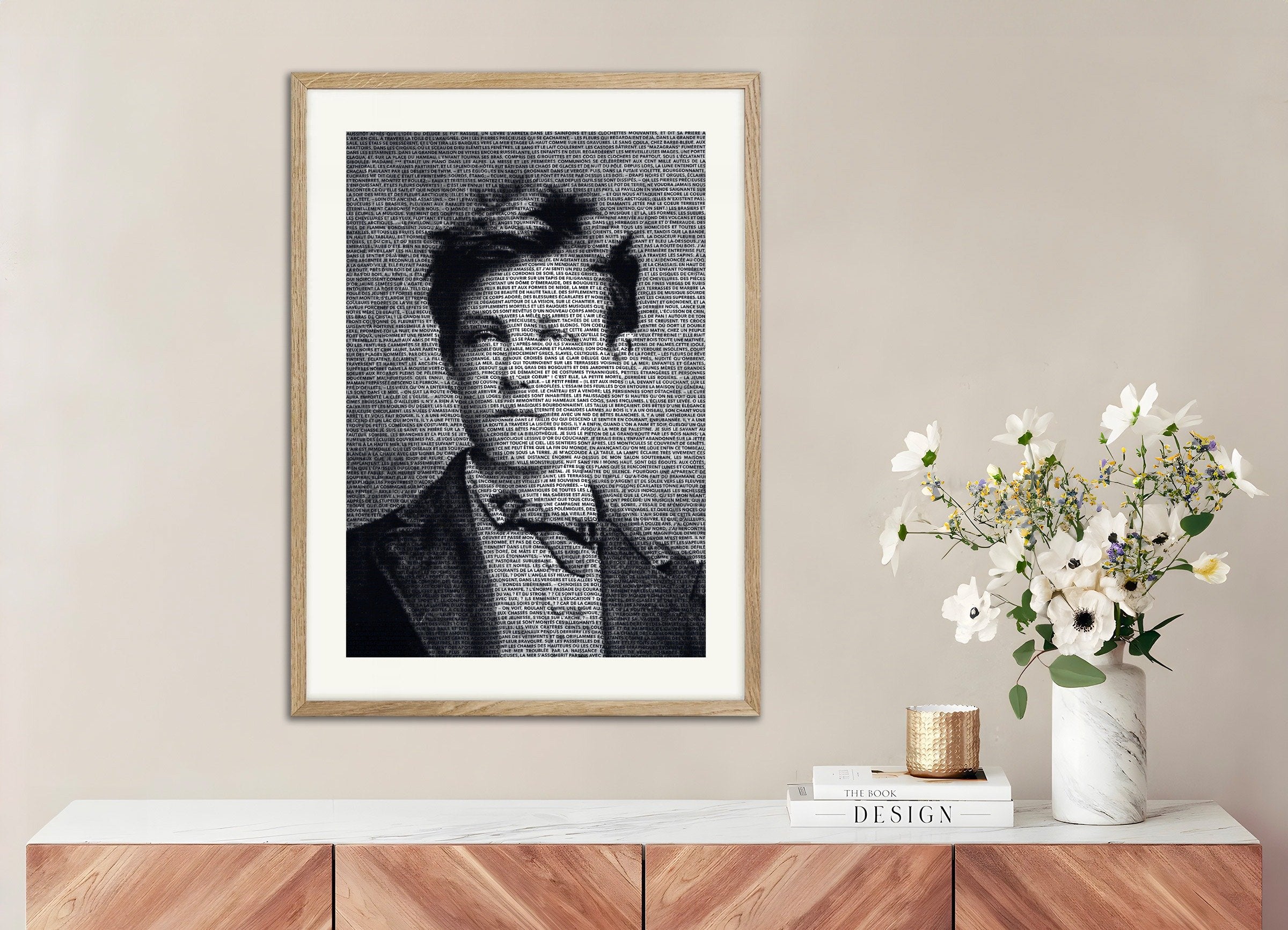 Poster of Arthur Rimbaud Poster, Portrait in Illuminations, with natural wooden frame