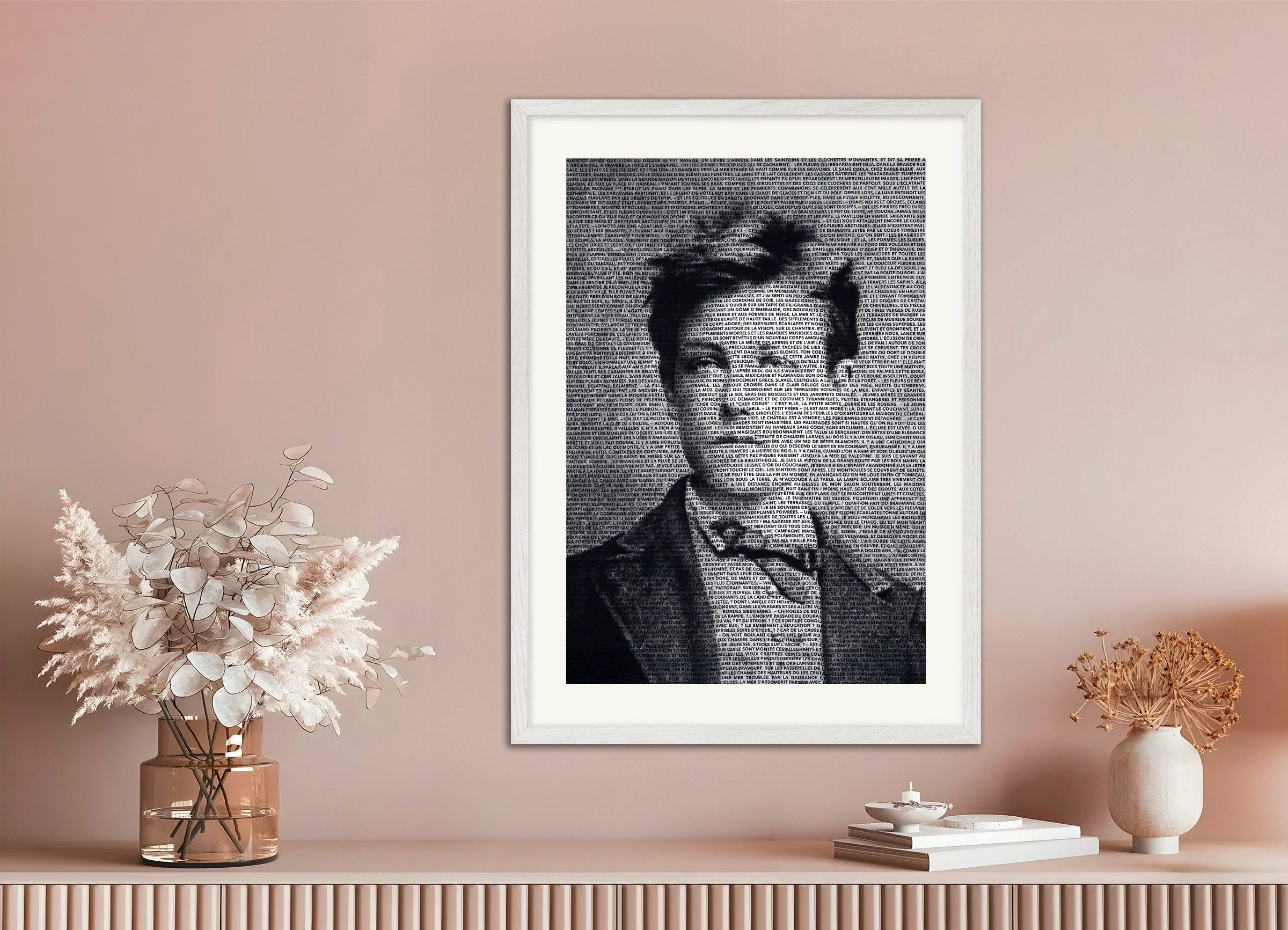 Poster of Arthur Rimbaud Poster, Portrait in Illuminations, with white wooden frame