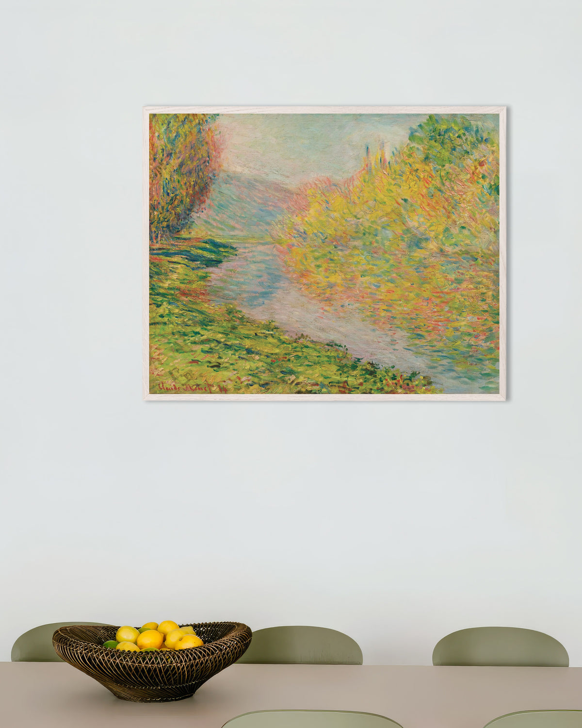 Poster of Autumn at Jeufosse (1884) by Claude Monet, with white wooden frame