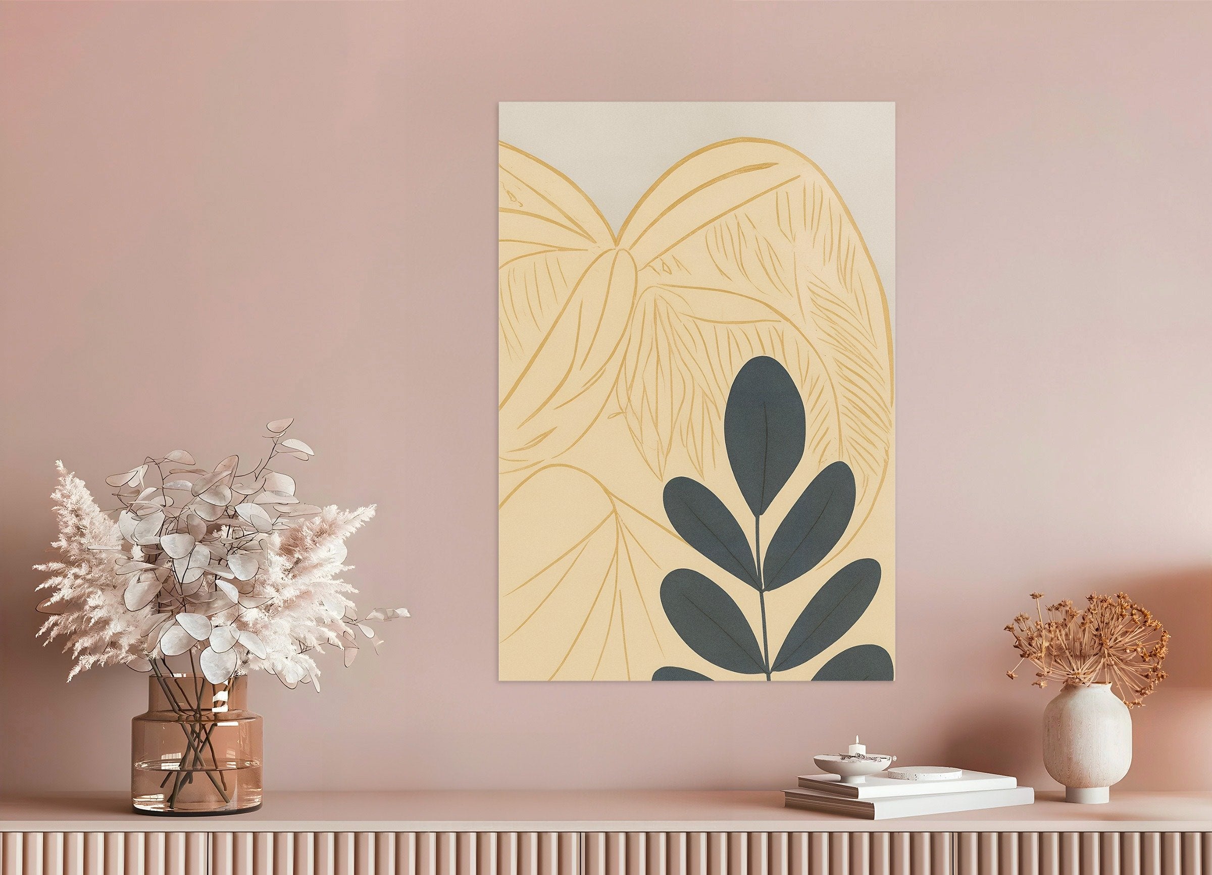 Poster of Autumn Botanical Poster – Graphic Leaves on Beige