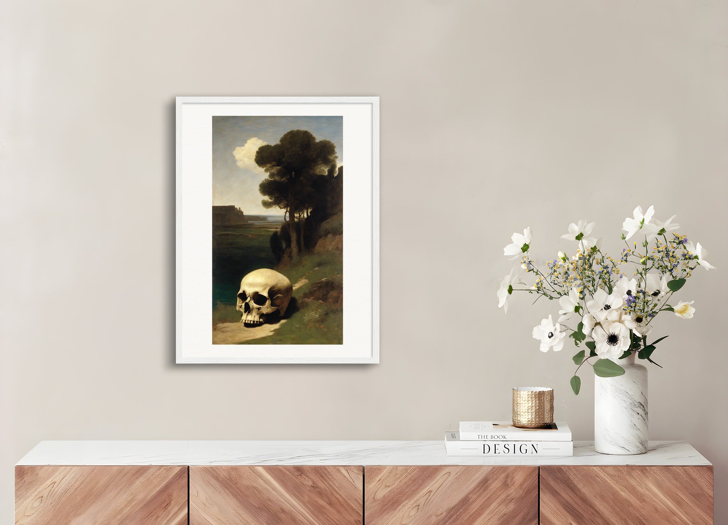 Poster with wood frame: Arnold Böcklin, Skull