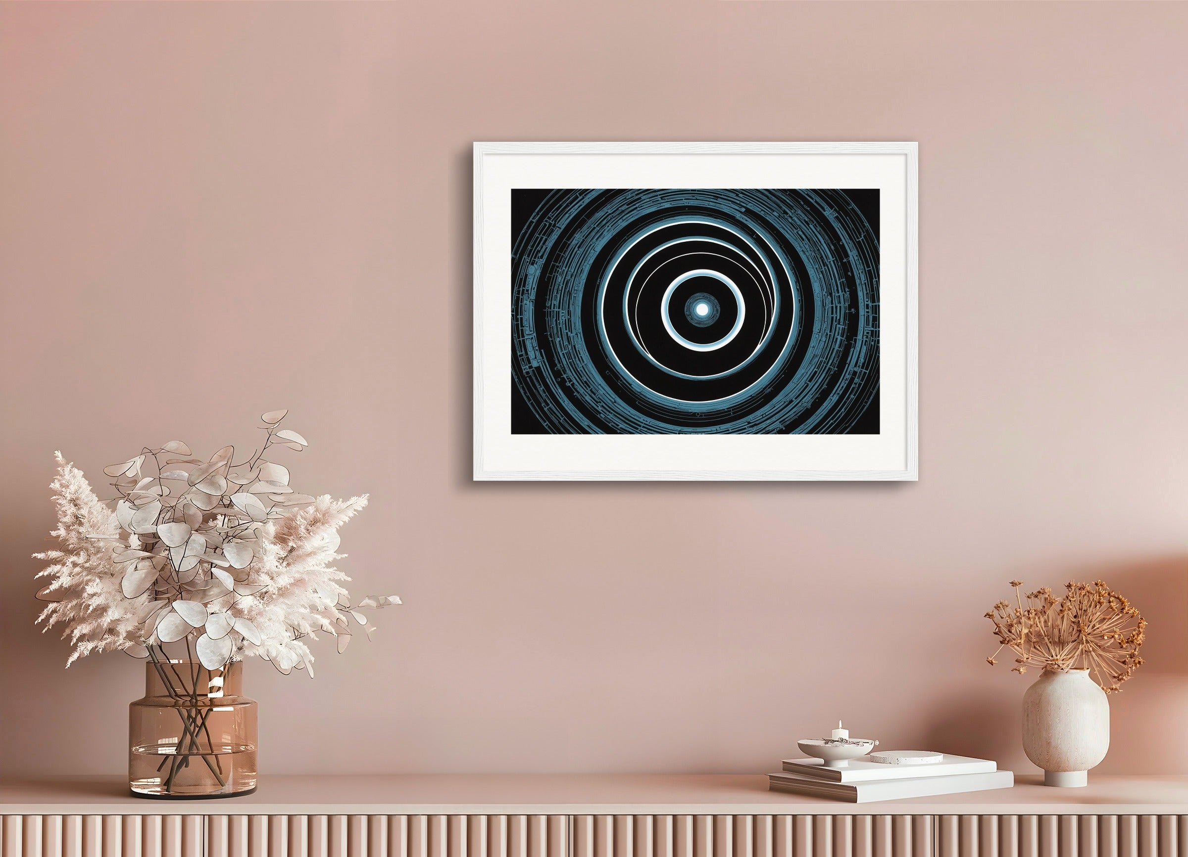 Poster with wood frame: French science fiction comics, dreamlike and psychedelic landscapes, Circles