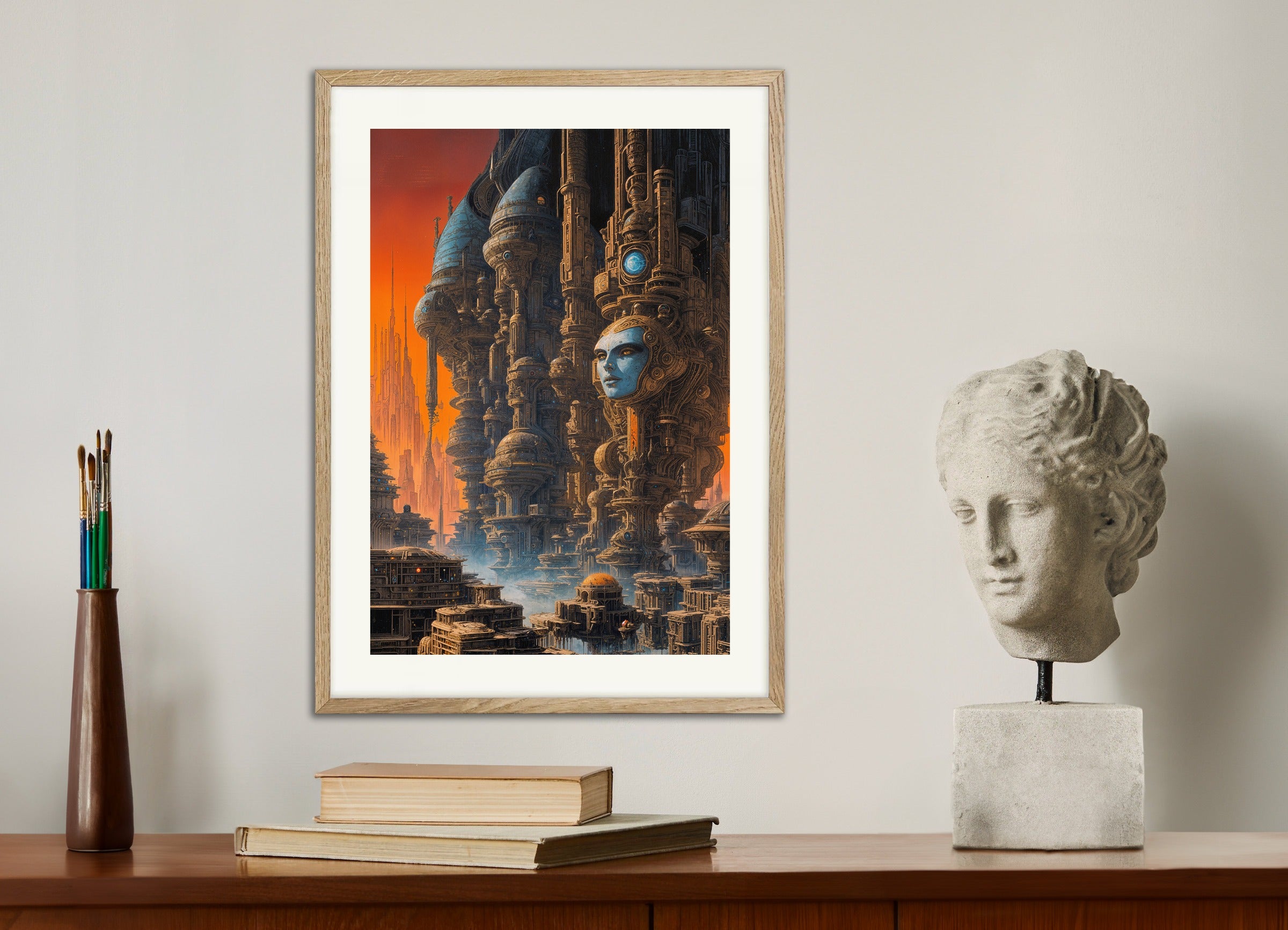 Poster with natural wood frame: Other Worlds Than These - tribute to Métal Hurlant 05