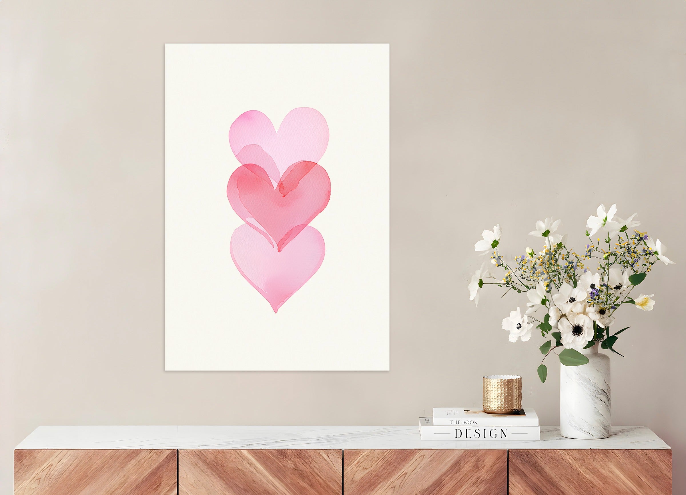 Poster: Watercolour romantic hearts, none