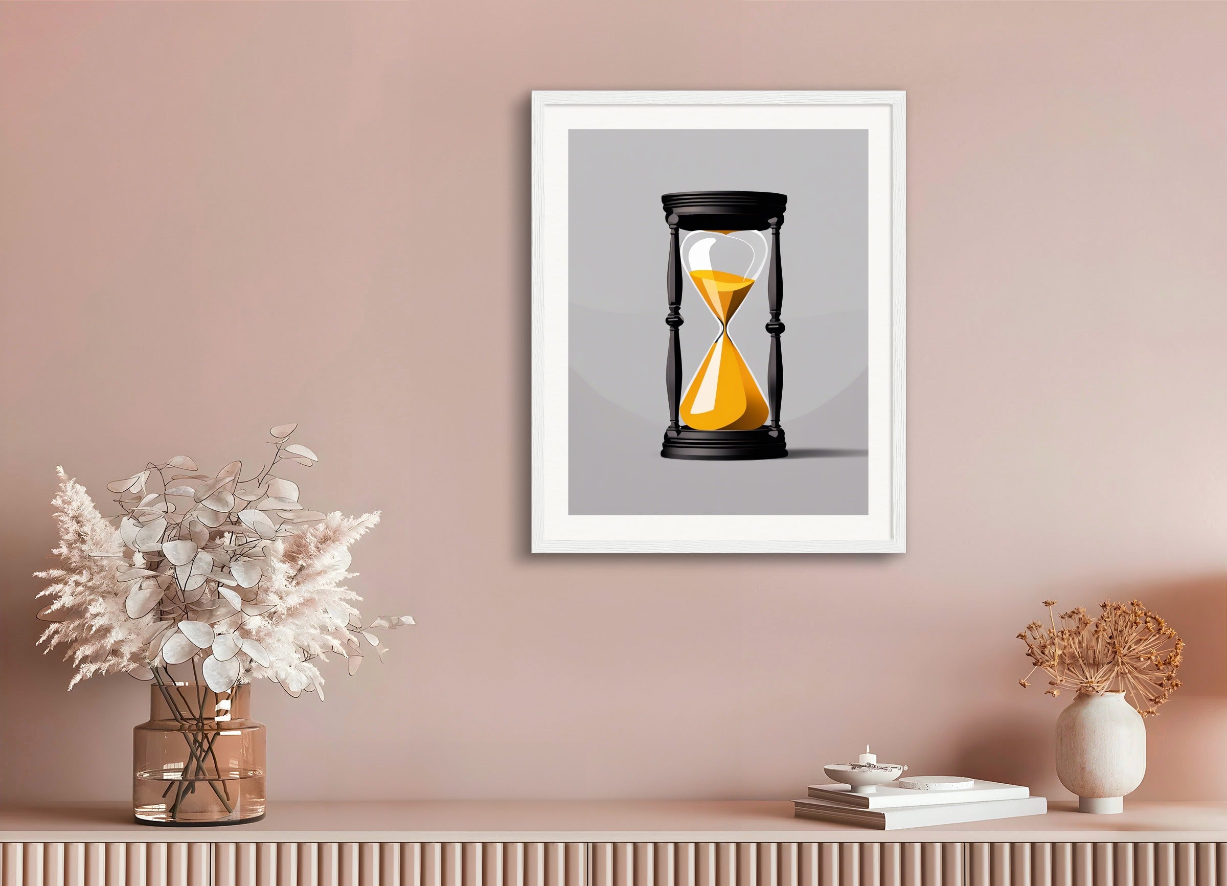 Poster with wood frame: Minimalism art, hourglass