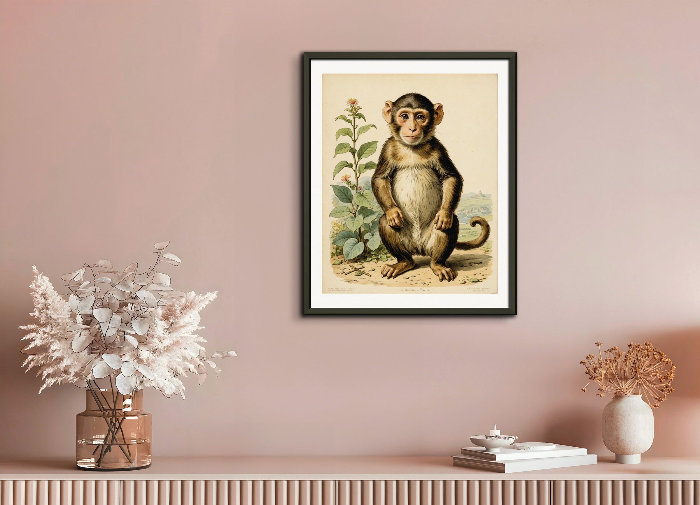 Poster with metal frame: Charming tales, delicate British watercolors, Monkey