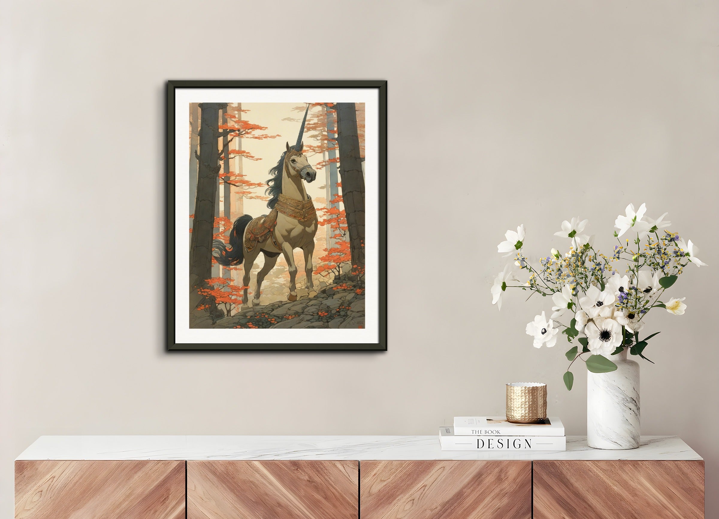 Poster with metal frame: Hiroshi Yoshida, Unicorn