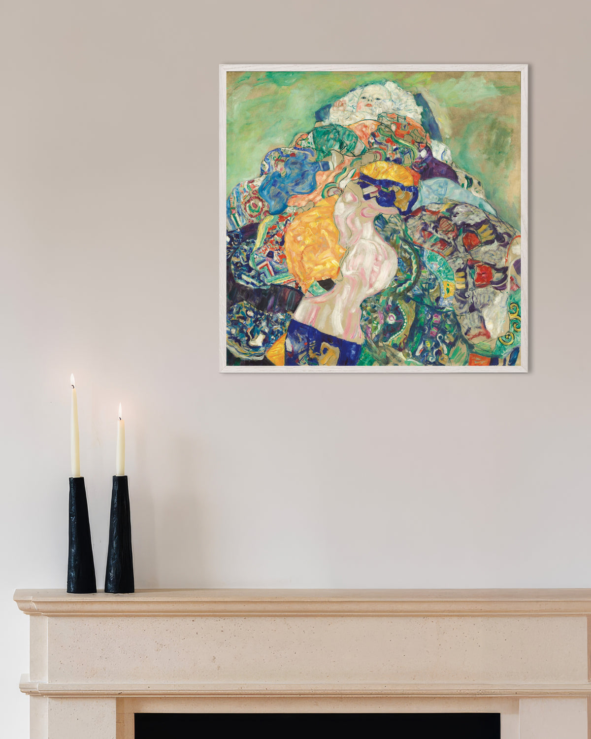 Plakat Baby (Vugge) (1917–1918) av Gustav Klimt med hvit treramme