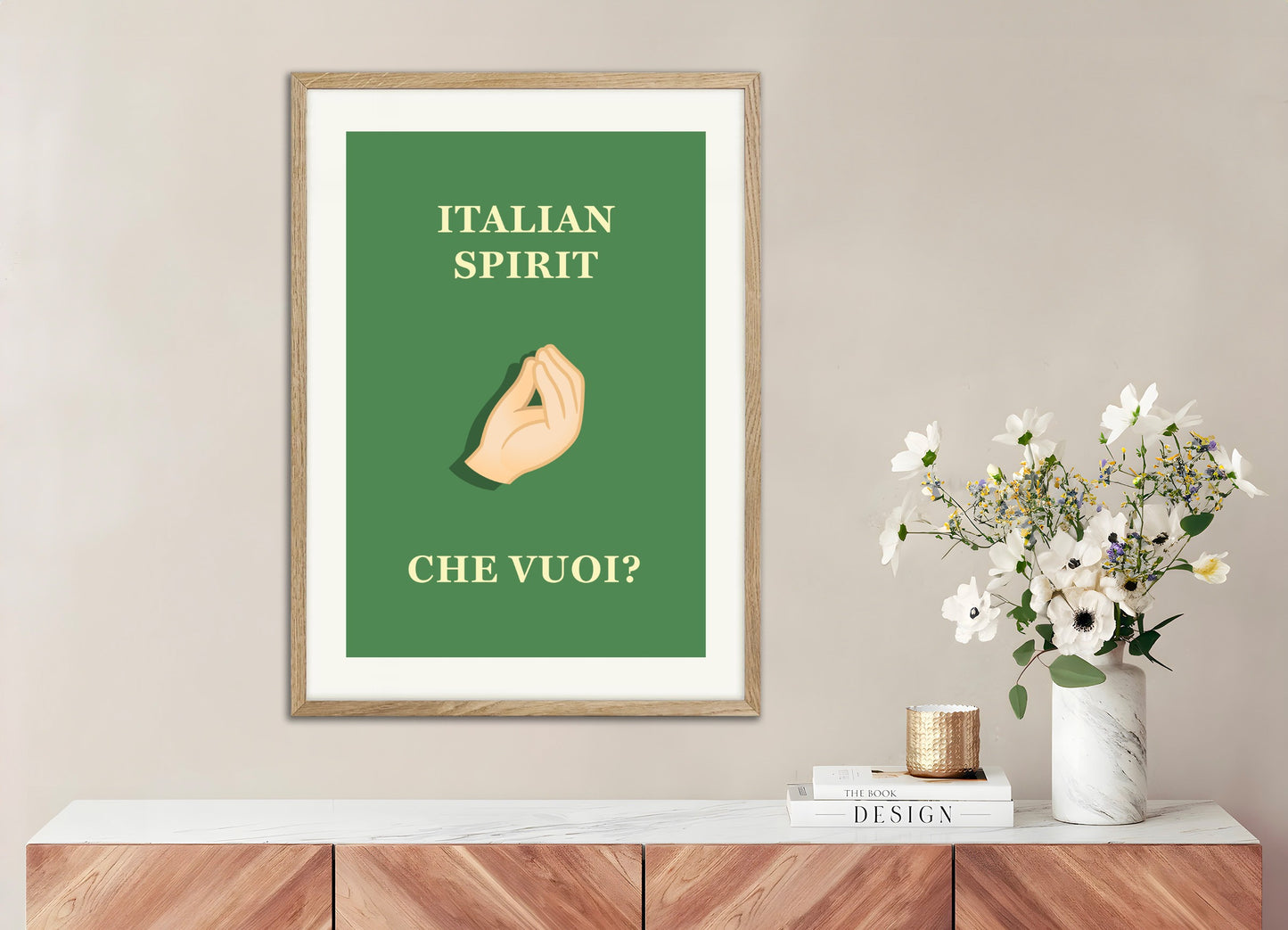 Poster with natural wood frame: Italian Spirit - Che Vuoi?