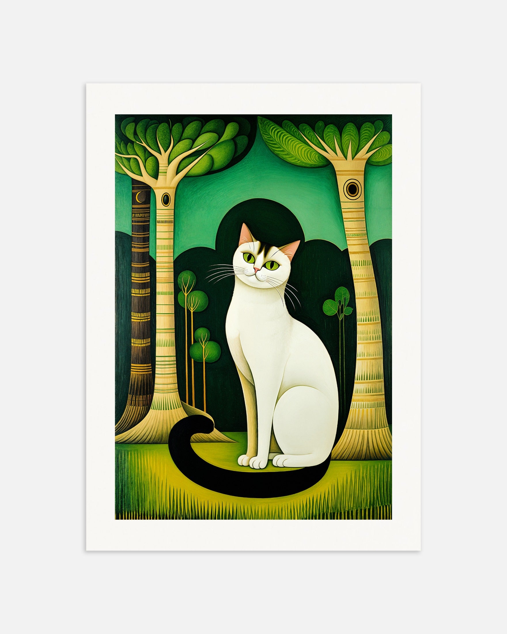 Poster: Siamese cat with emerald eyes, Naive art, none