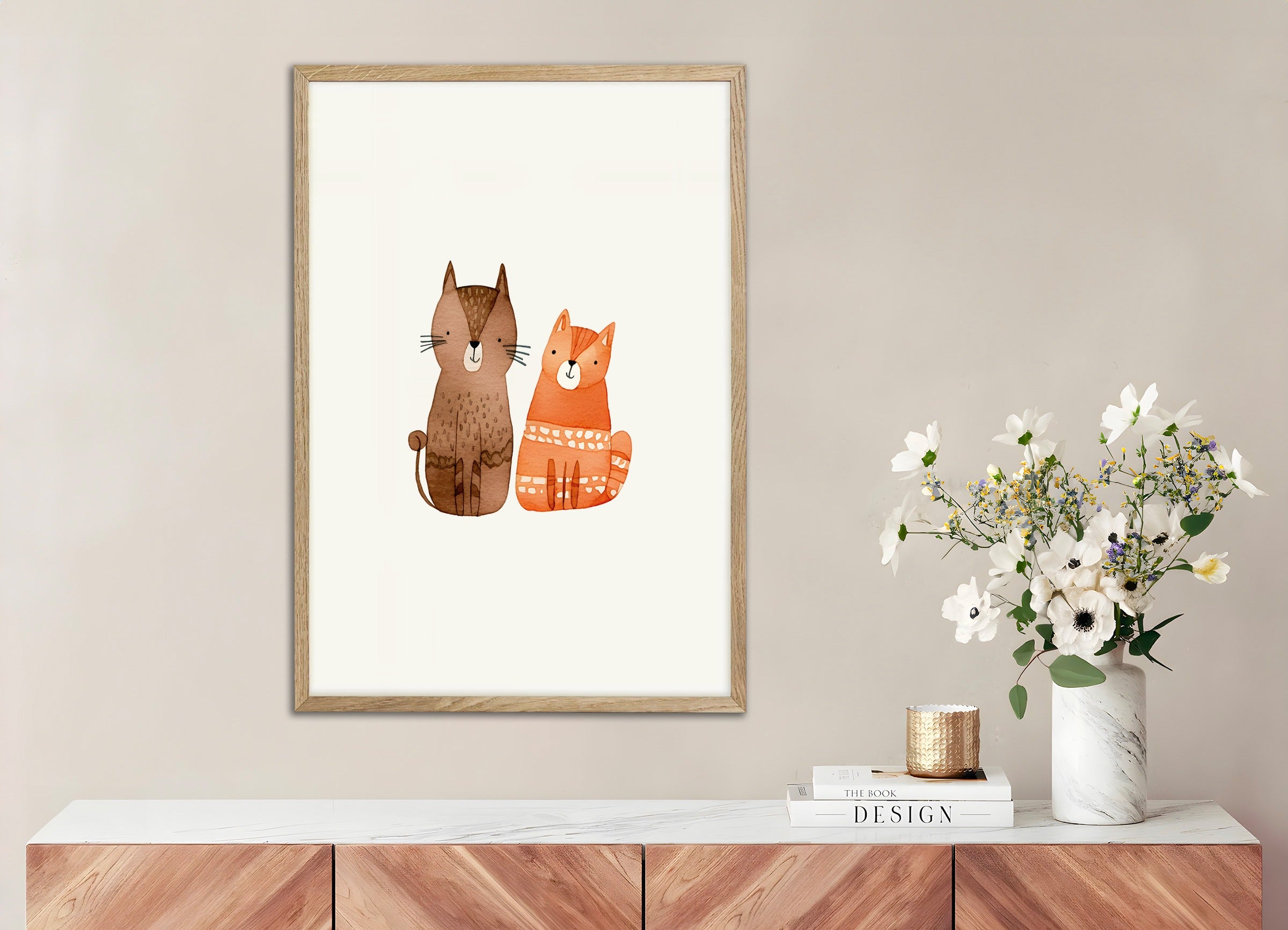 Poster with natural wood frame: Two friends