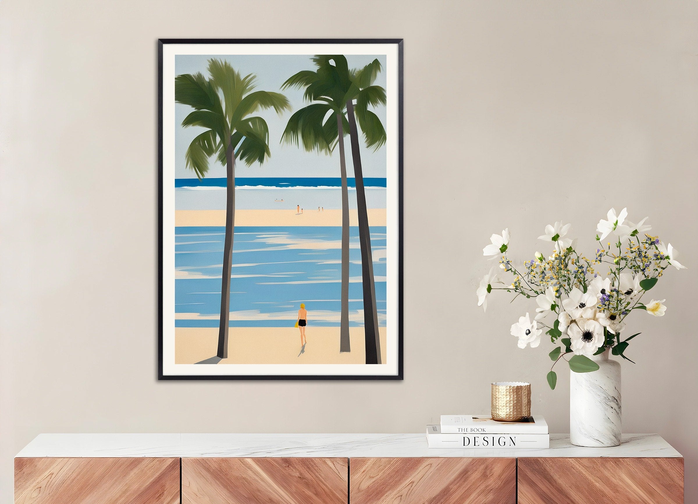 Poster of Beautiful Days at the Beach - Palm Tree Paradise Art Print, with metal frame