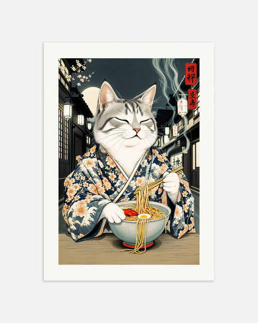 Poster: Delicious ramen, cat, asian restaurant, none