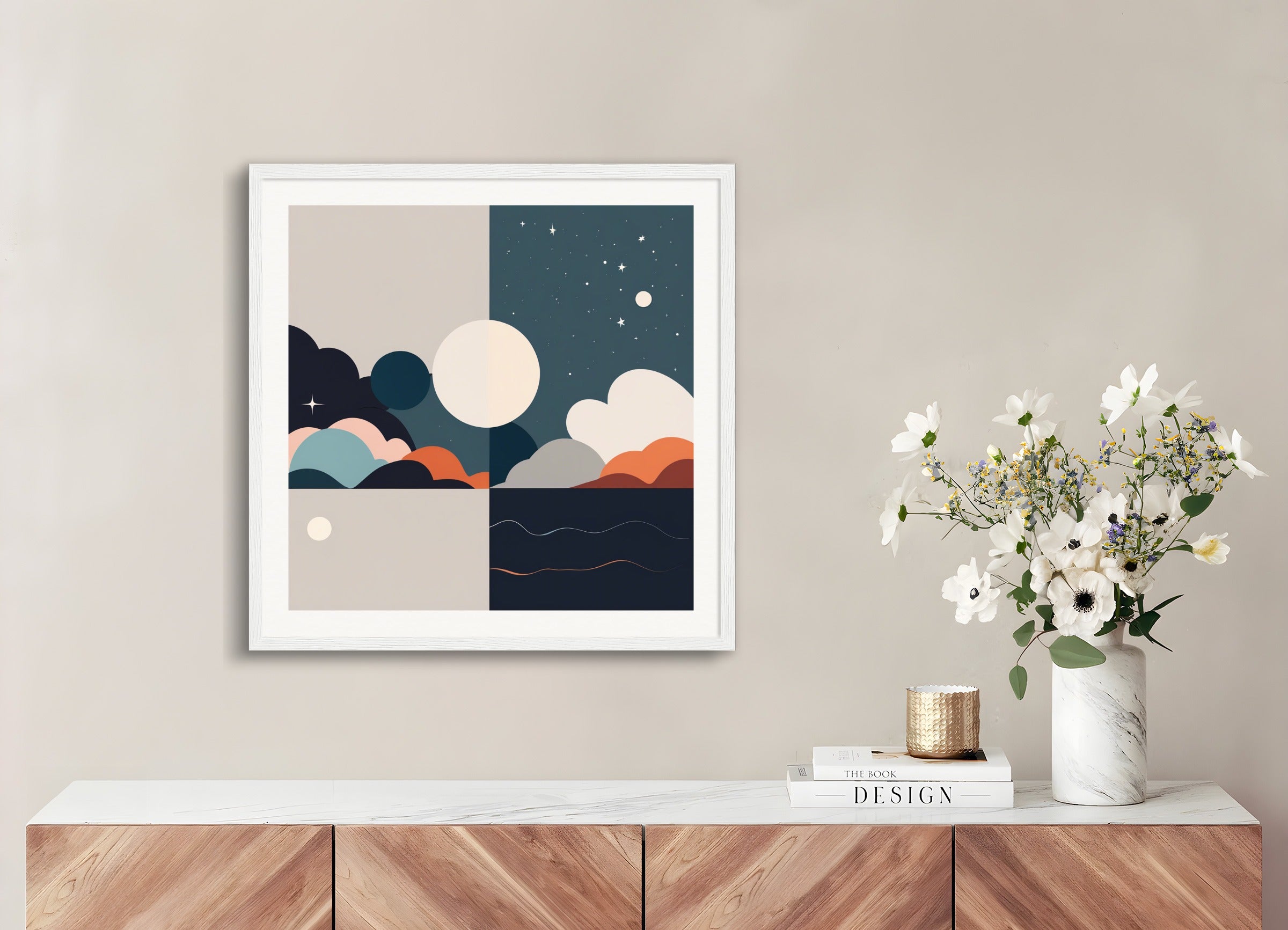 Poster with wood frame: Abstract minimalist art, Astronomy