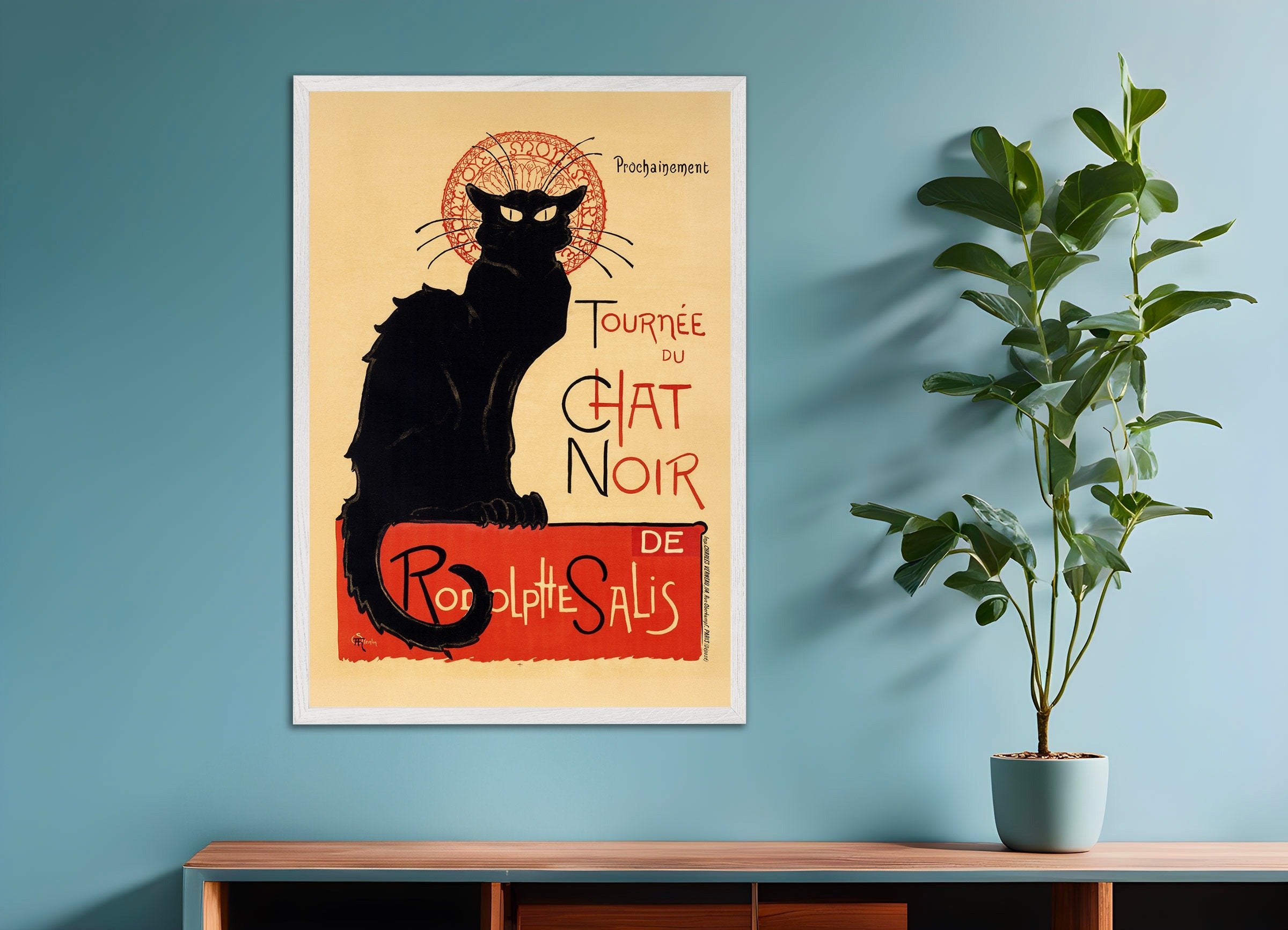 Poster of Black Cat Poster, with white wooden frame