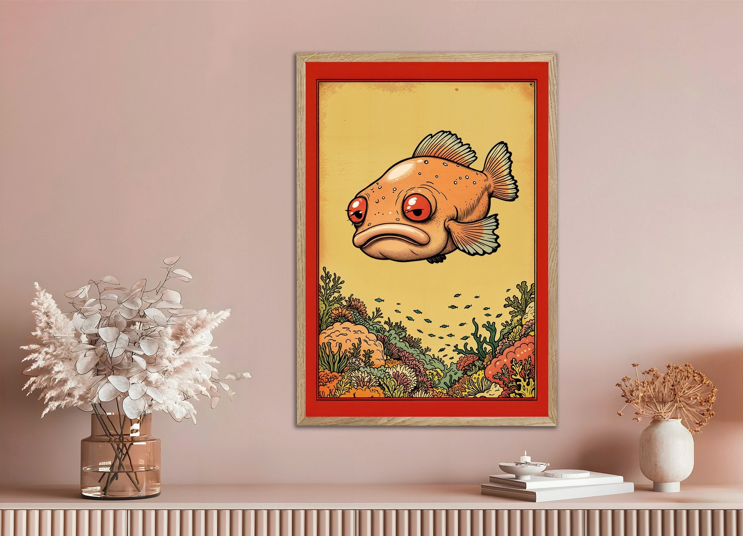 Poster of Blobfish, with natural wooden frame