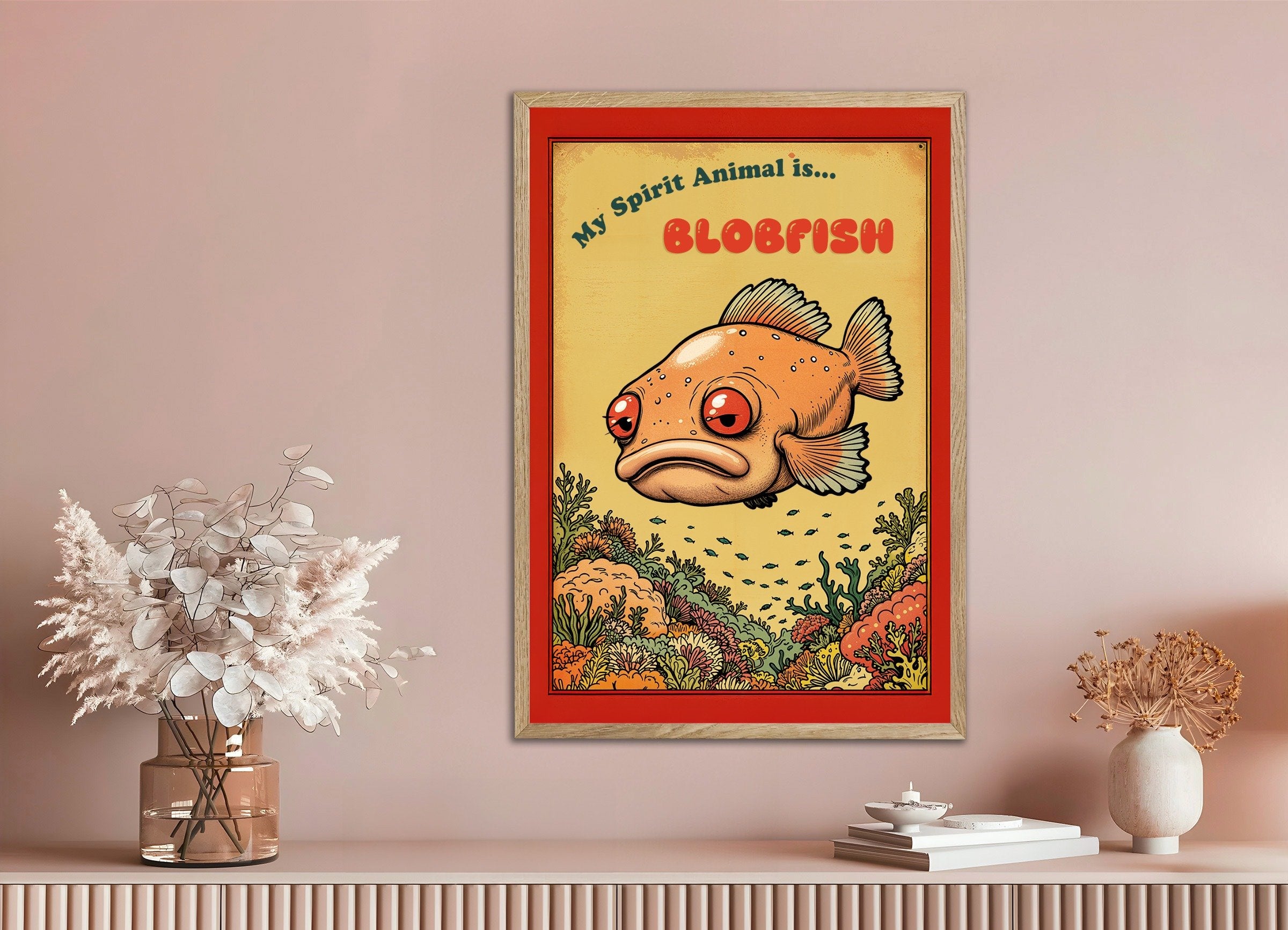 Poster of Blobfish, with natural wooden frame