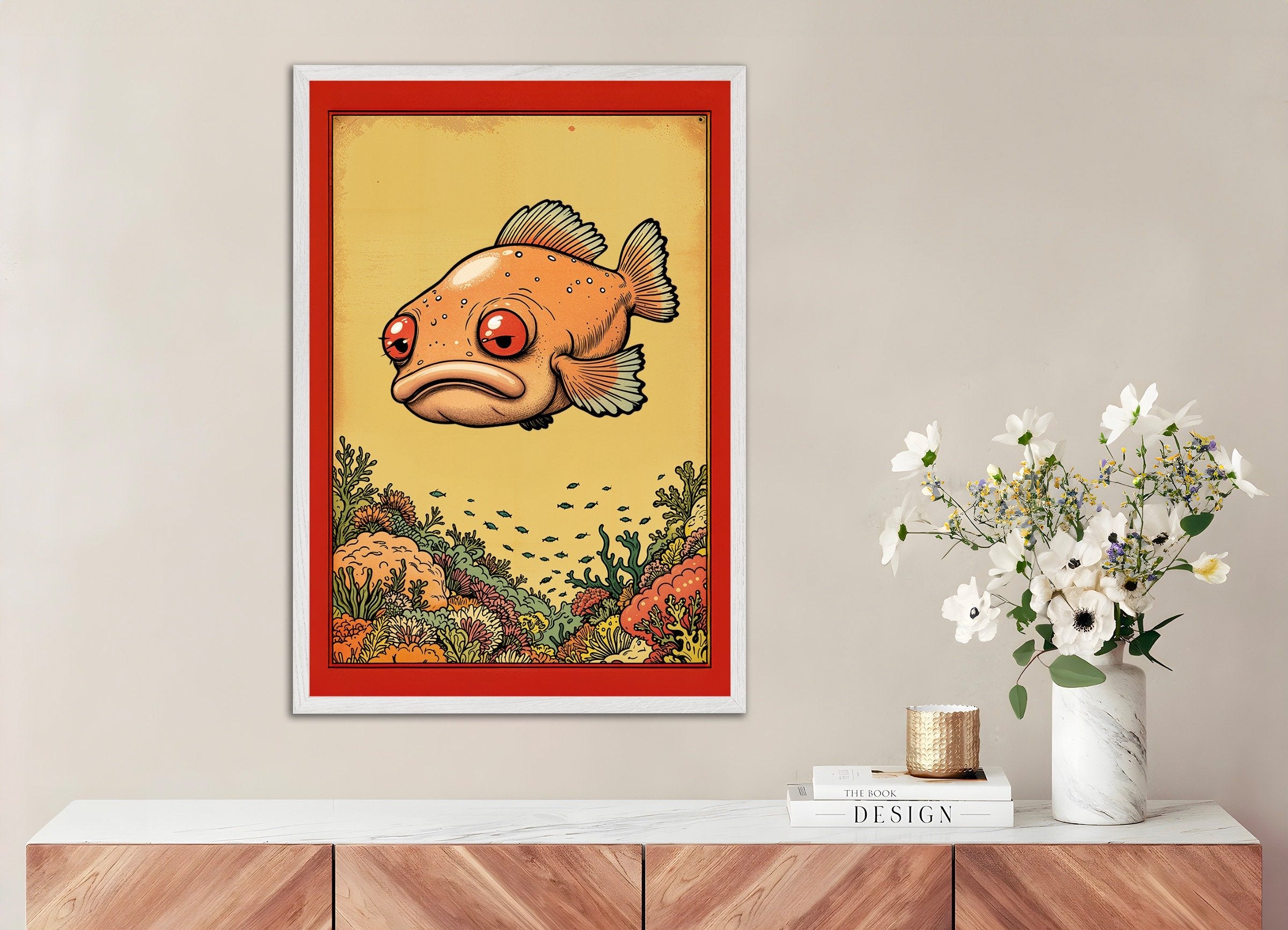 Poster of Blobfish, with white wooden frame