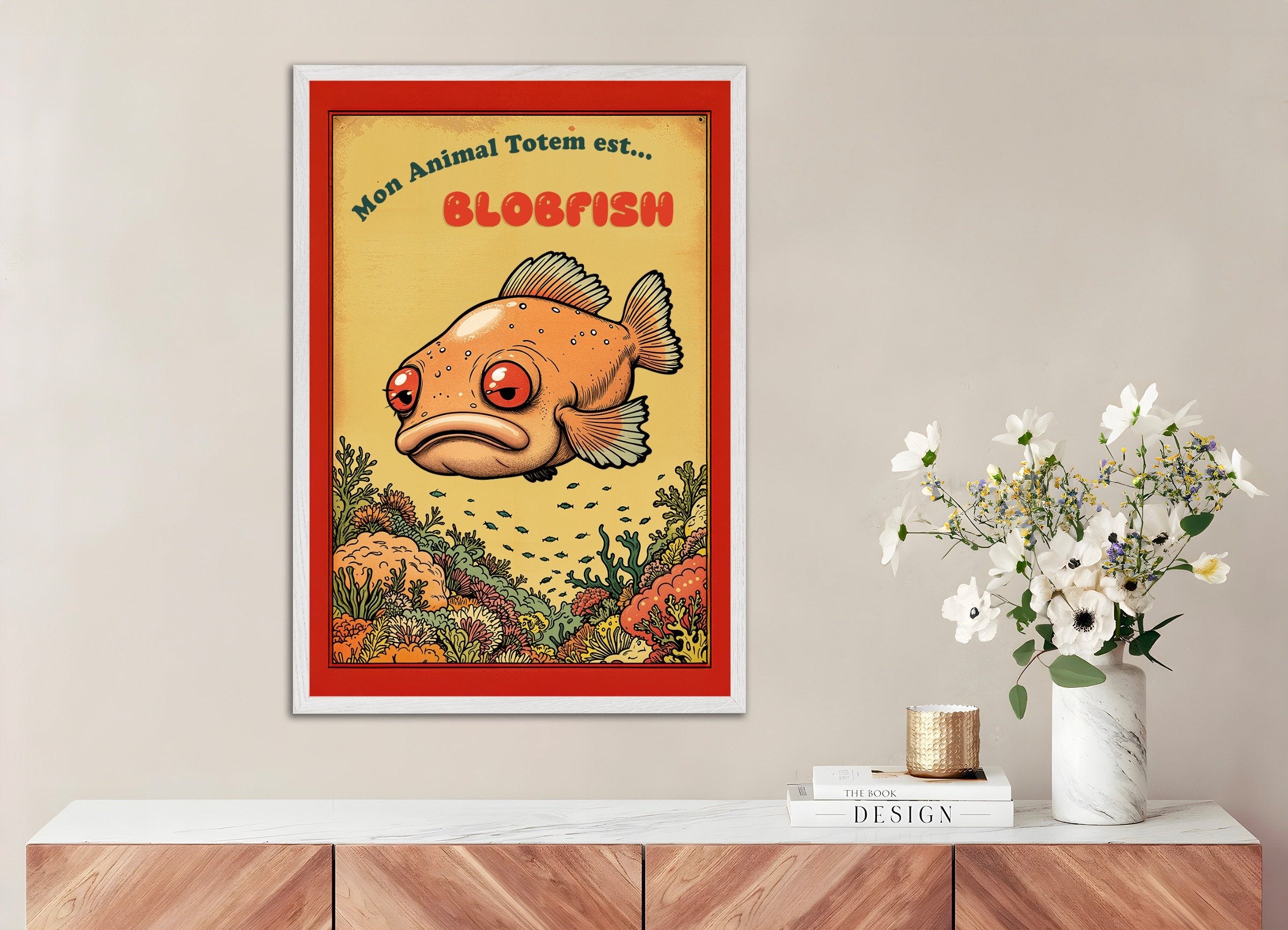 Poster of Blobfish, with white wooden frame