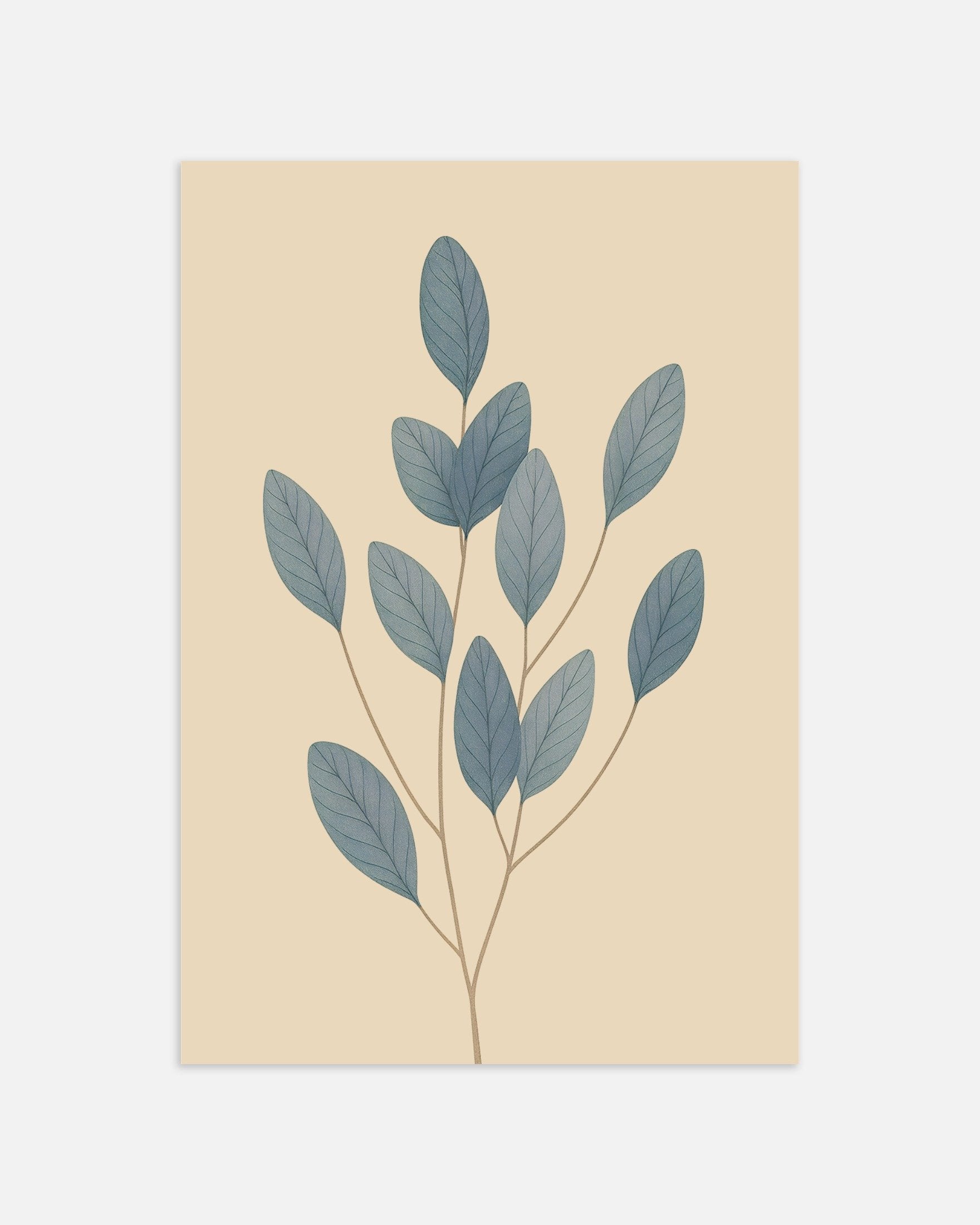 Poster of Blue Leaves Poster – Minimal Botanical Art, thumbnail
