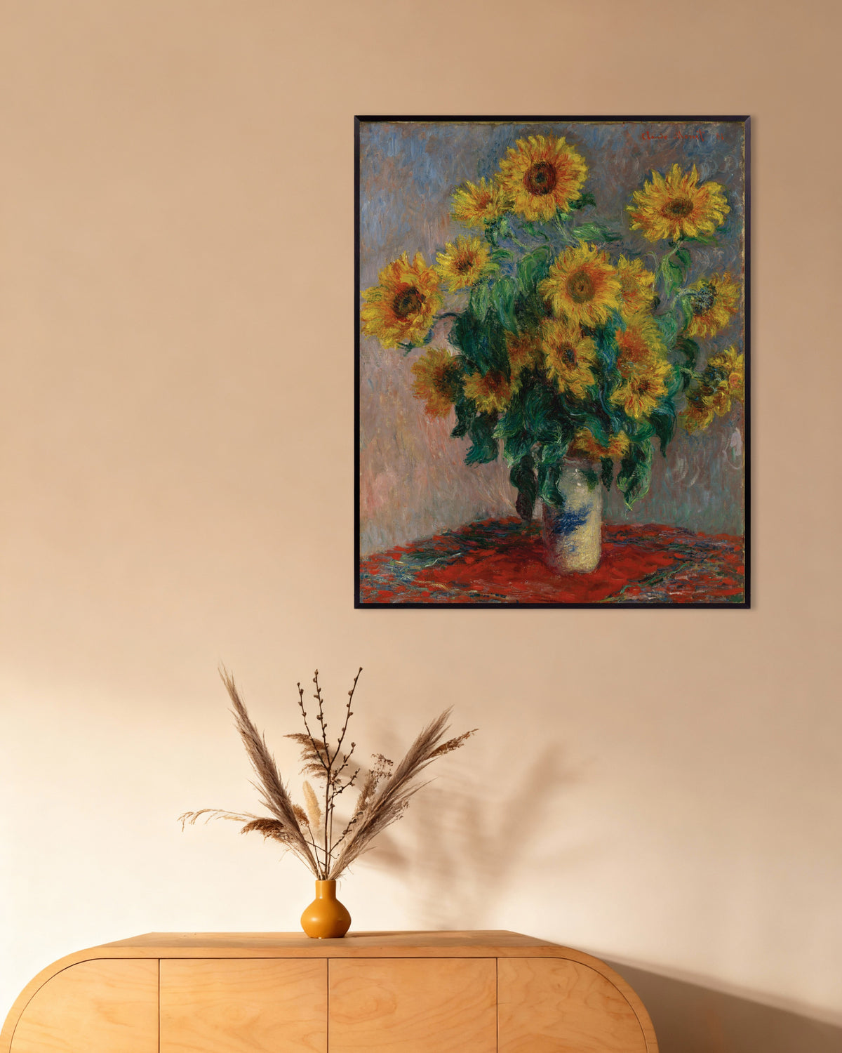 Plakat Bukett med solsikker (1881) av Claude Monet med metallramme
