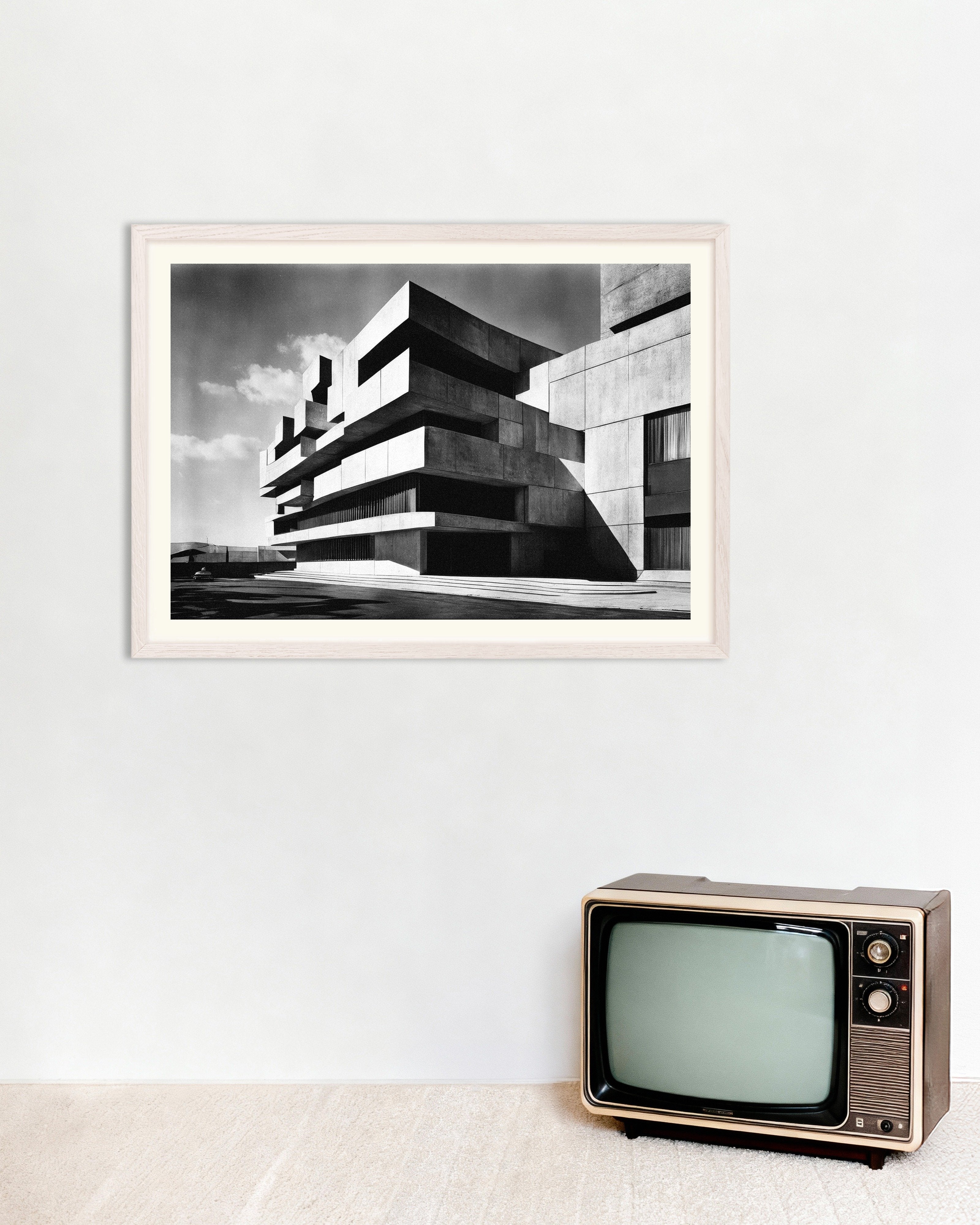 Poster of Brutalist architecture poster – Modern concrete design, with white wooden frame