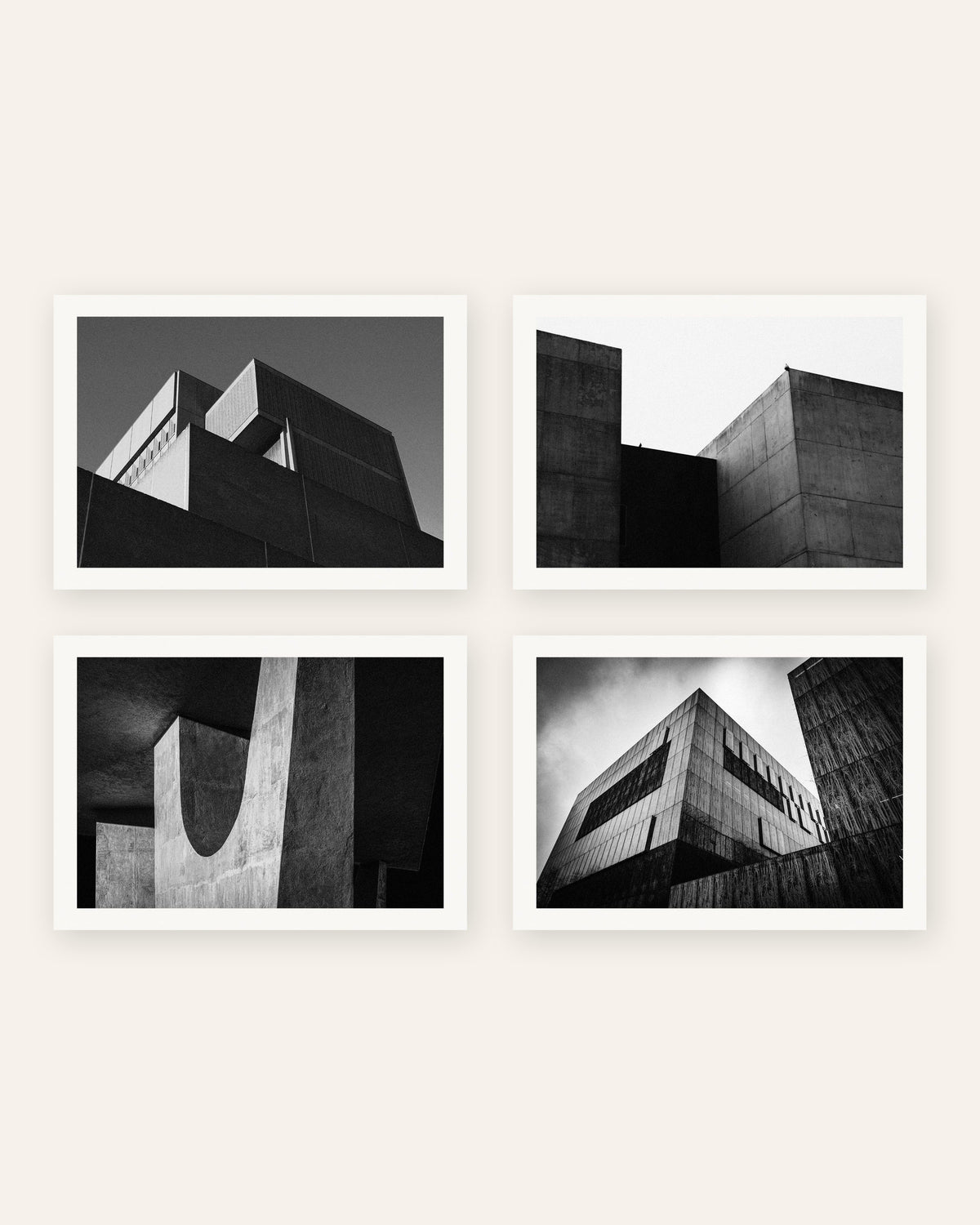 Brutalist Posters Set of 4 – Minimal Concrete Volumes, prints without frame