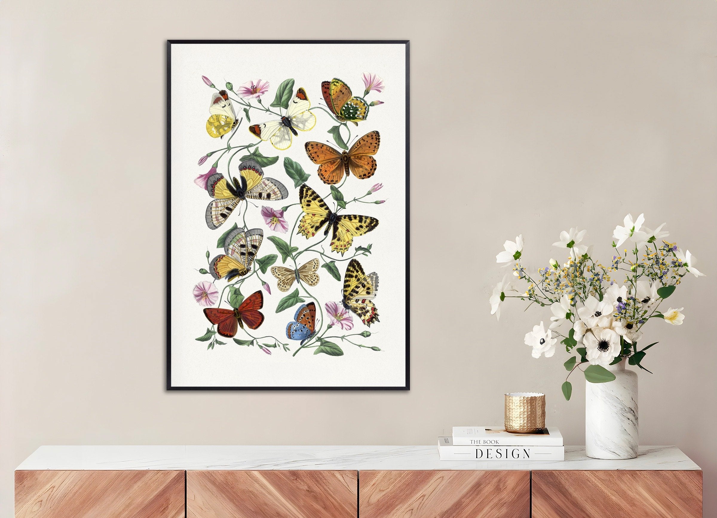 Poster of Butterflies poster, Vintage Art, with metal frame