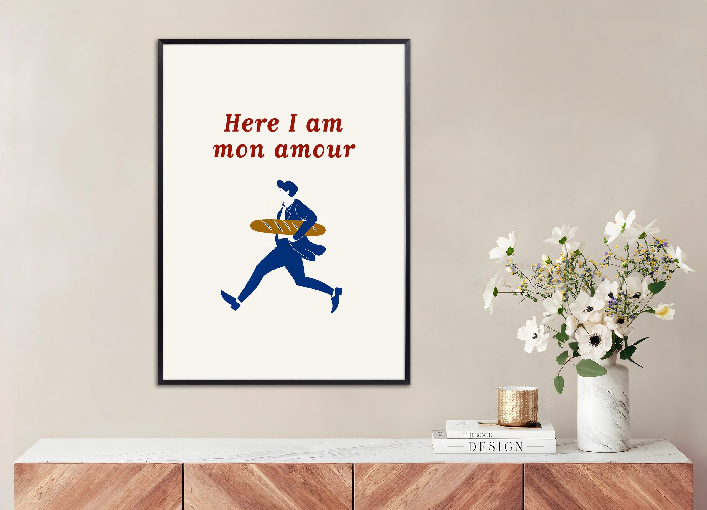 Poster with metal frame: Here I Am mon Amour - Baguette