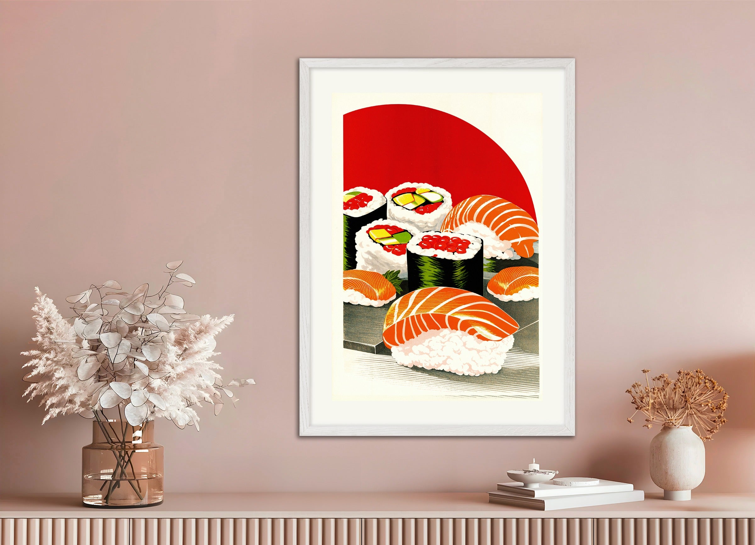 Poster with white wood frame: Sushis, asian restaurant